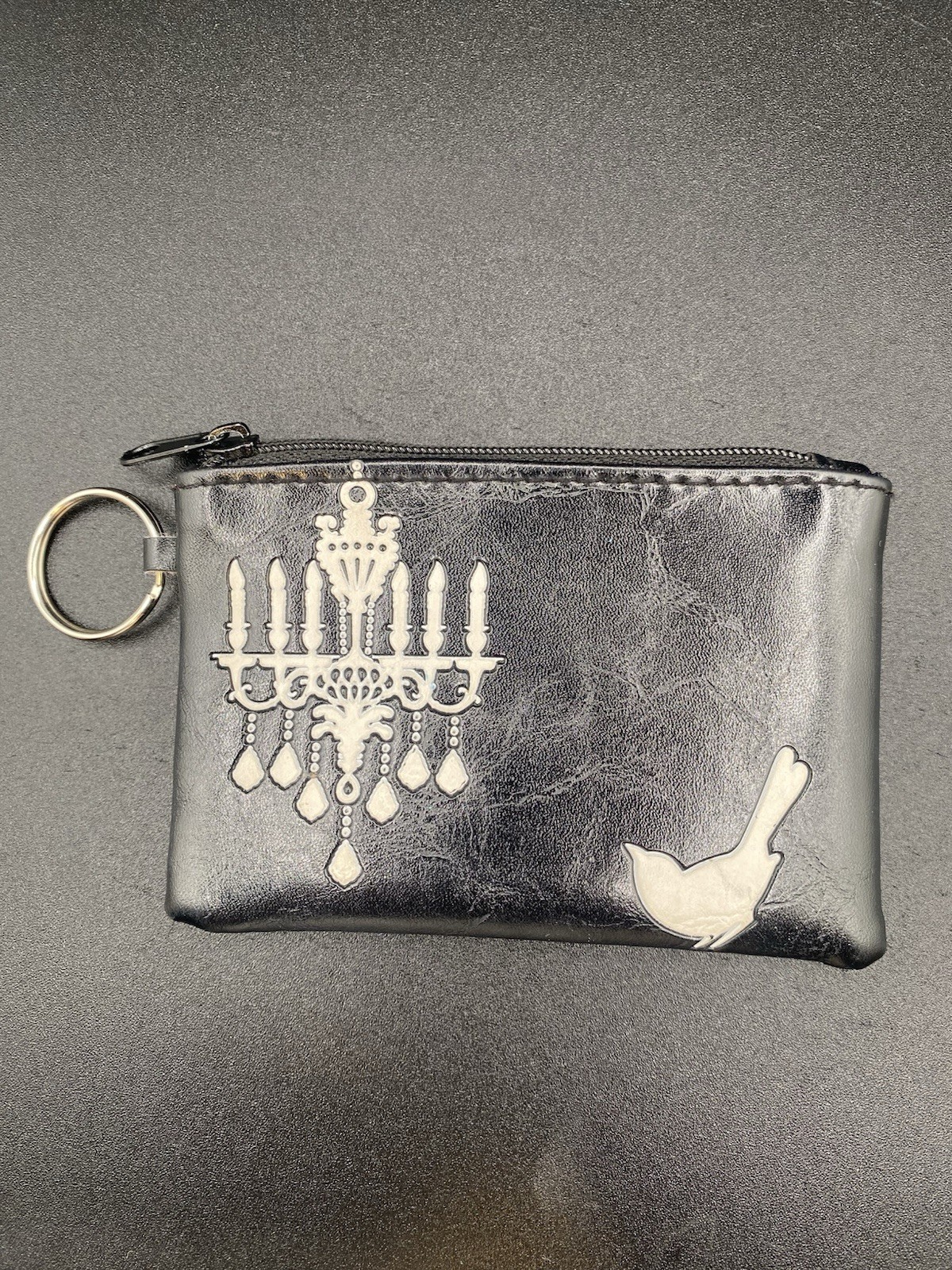 Lavishy Chandelier & Bird Black & White Zippered Coin Purse Wallet 4.3” x 3”