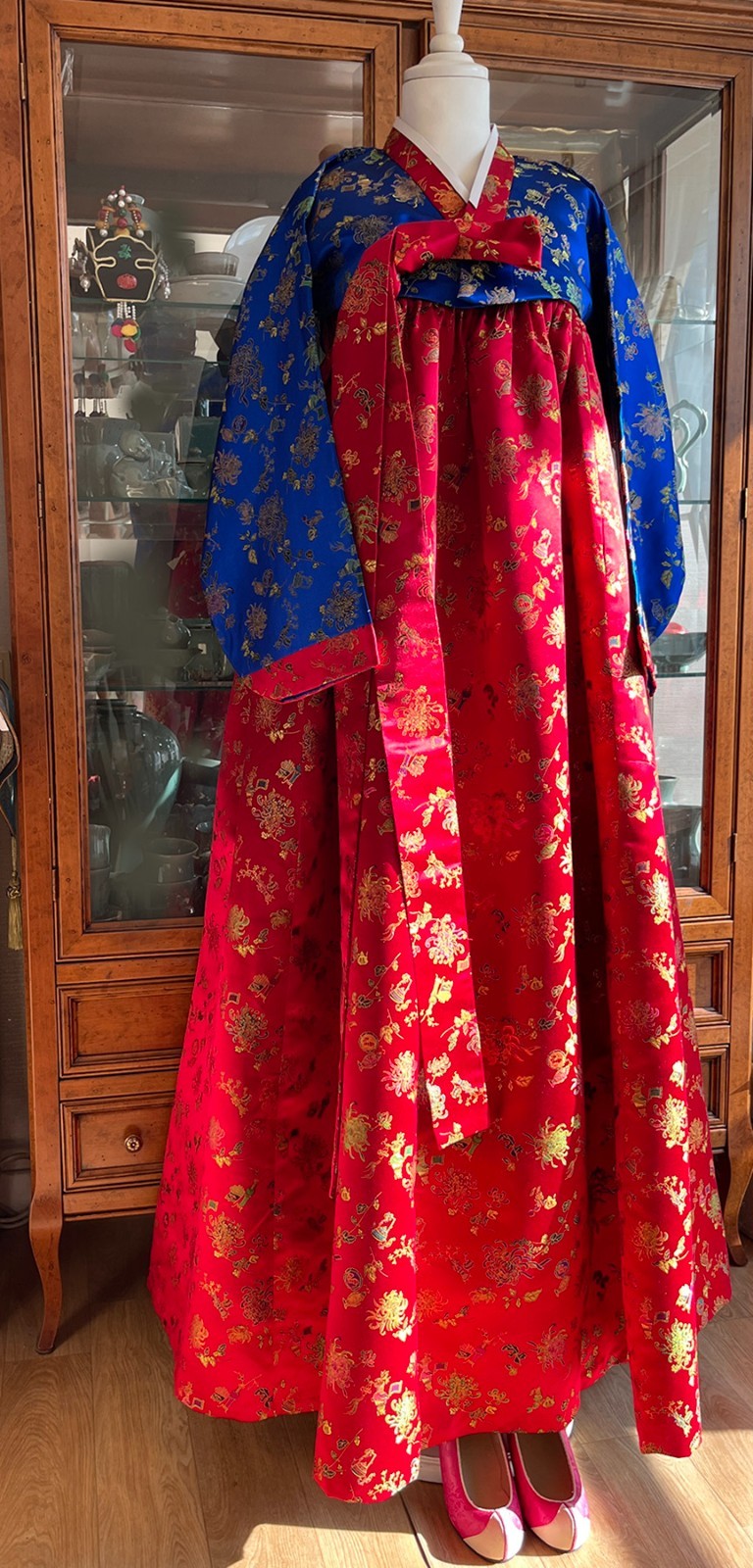 Unique 40-Year Vintage Korean Traditional Clothes Silk Durumagi Hanbok Full Set