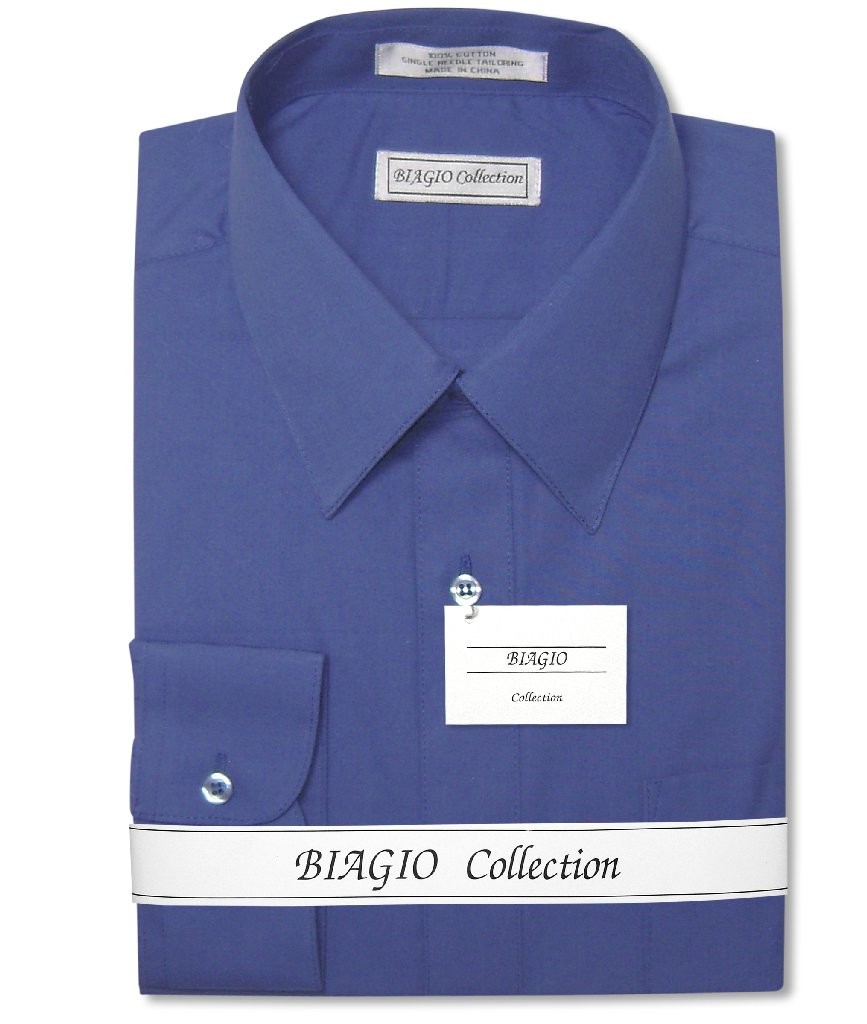 Biagio Mens 100% COTTON Solid ROYAL BLUE Color Dress Shirt sz 16 32/33