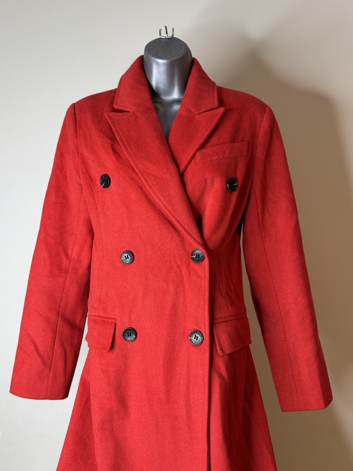 Avec Les Filles Red Double-Breasted Long Trench Coat, Size XS