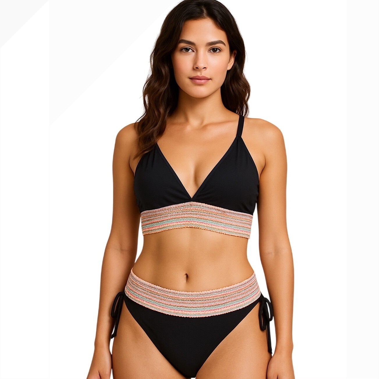 Blooming Jelly Black Bikini Set Large High Waist Zigzag Band Two Piece NWT