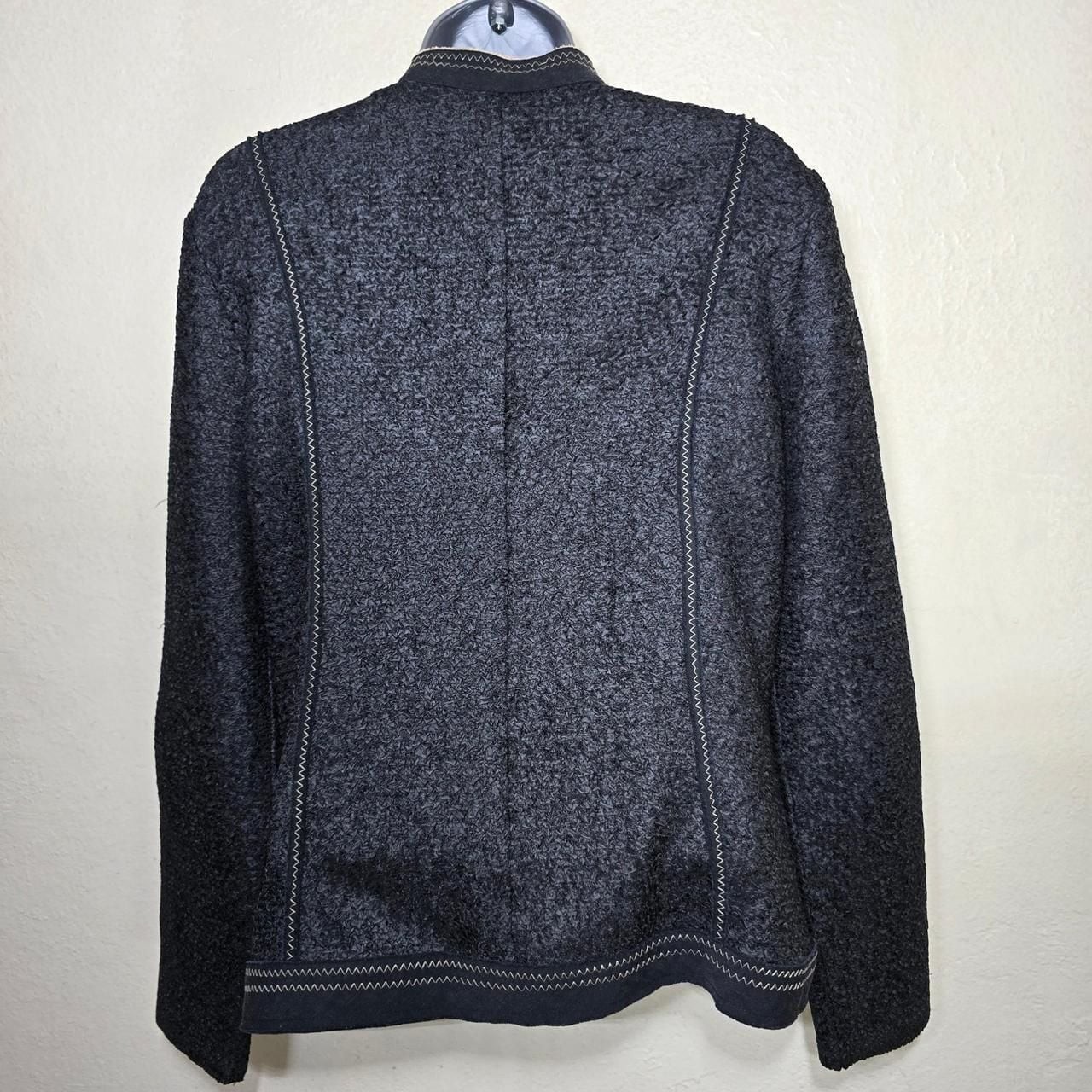 Chico’s Crinkled Textured Mandarin Collar Jacket with Contrast Stitching