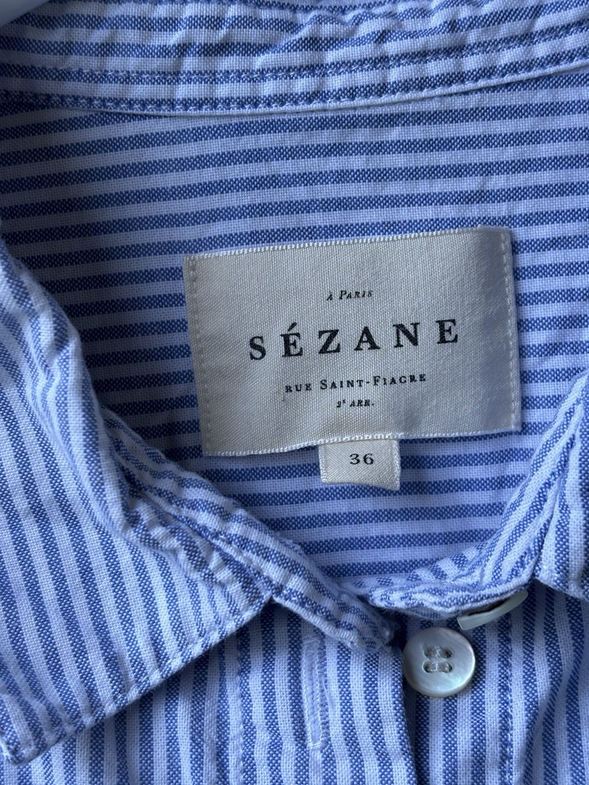 Sezane Tomboy Shirt Size 4 Ecru / Sky Blue stripes Button Down Cotton