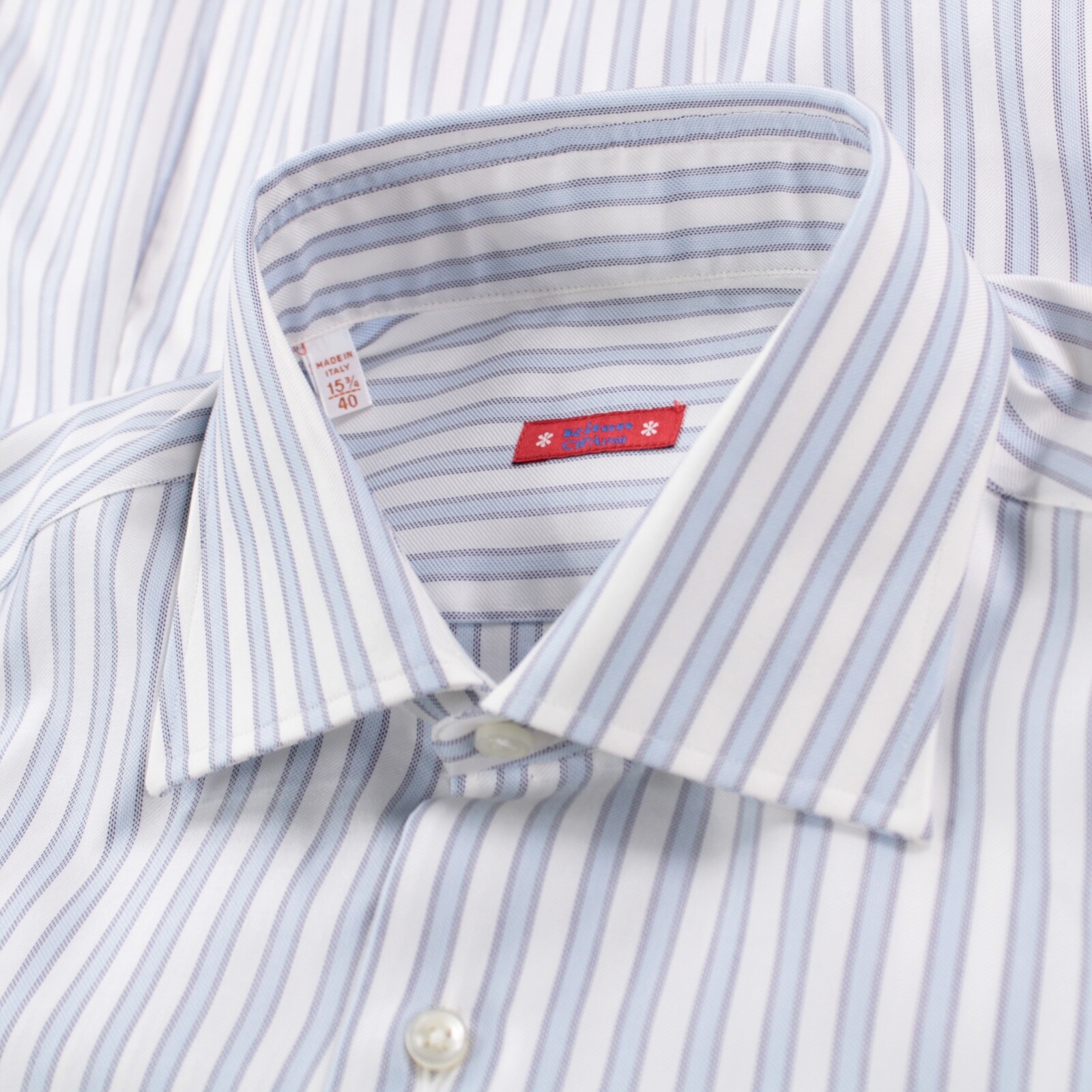 Kiton NWOT Dress Shirt Size 15.75 40 Blue w/ White Striped 100% Cotton