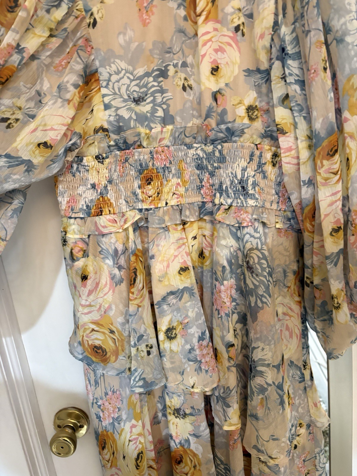 Elliatt Astrid Dress- floral chiffon dress with long, voluminous sleeves