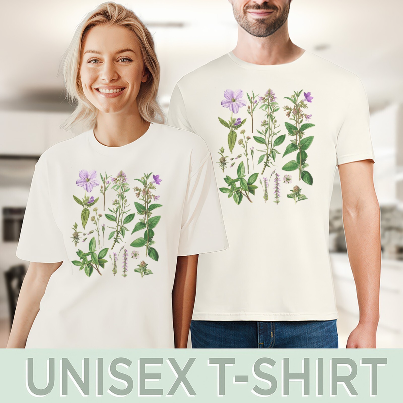 Floral Herb Tee Botanical Print TShirt Garden Flowers