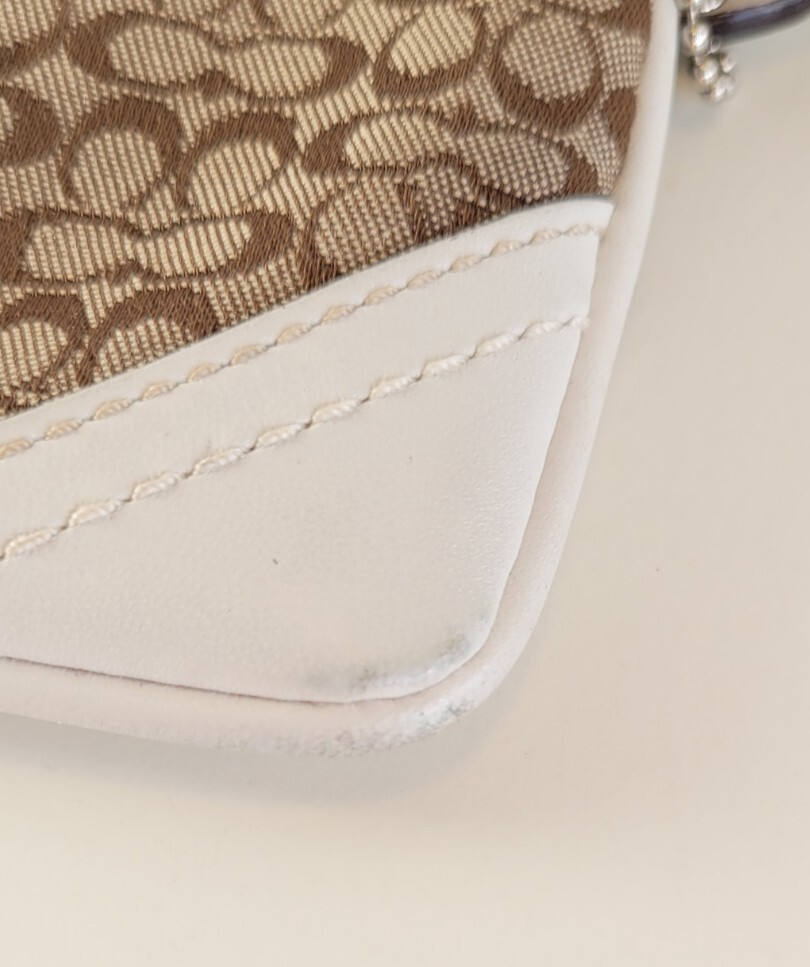Coach Wristlet Wallet Brown Monogram CC Canvas White Leather Trim Strap