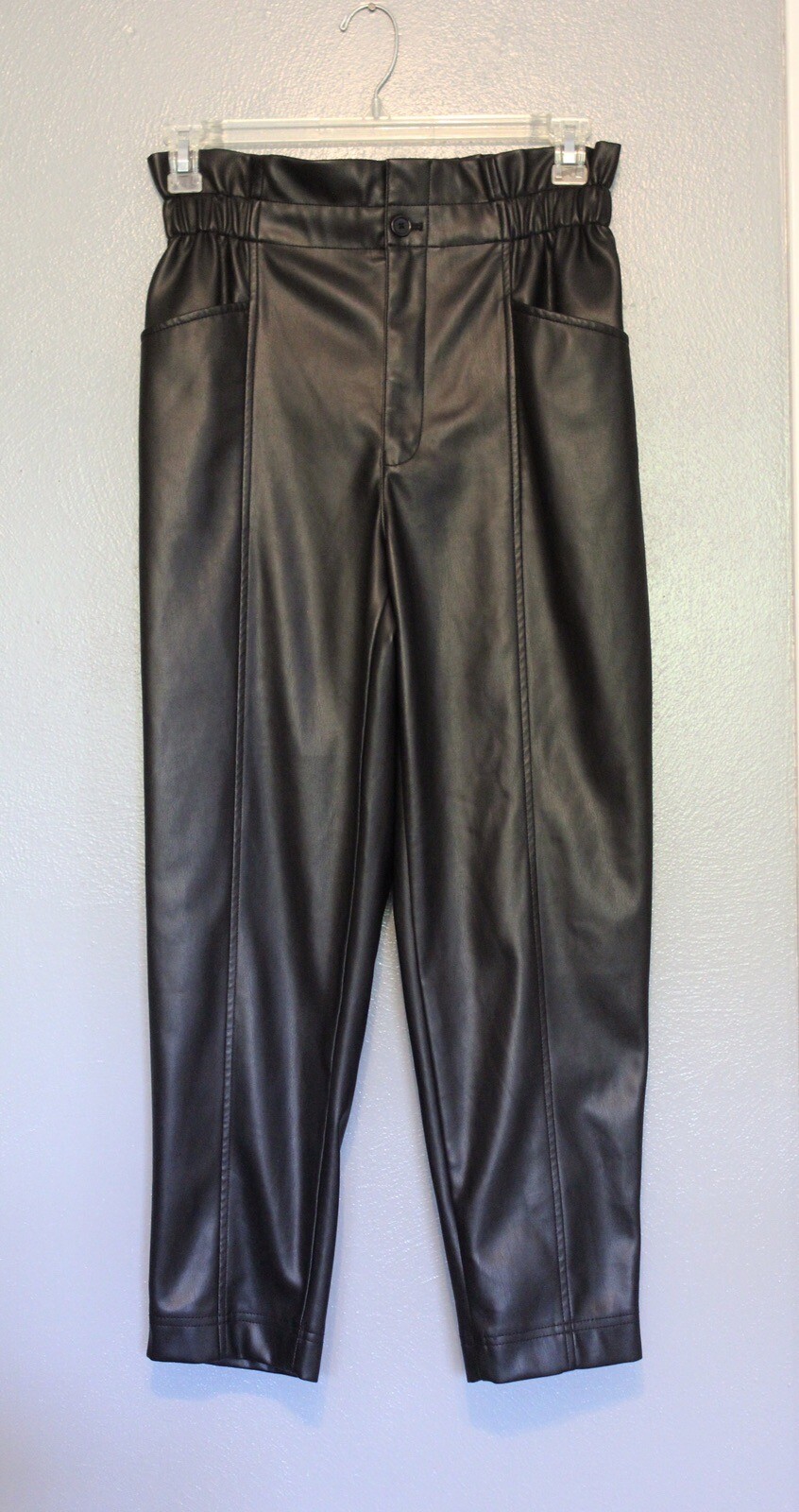 Madewell Black Vegan Faux Leather Paper Bag Tapered Ankle Pants 6