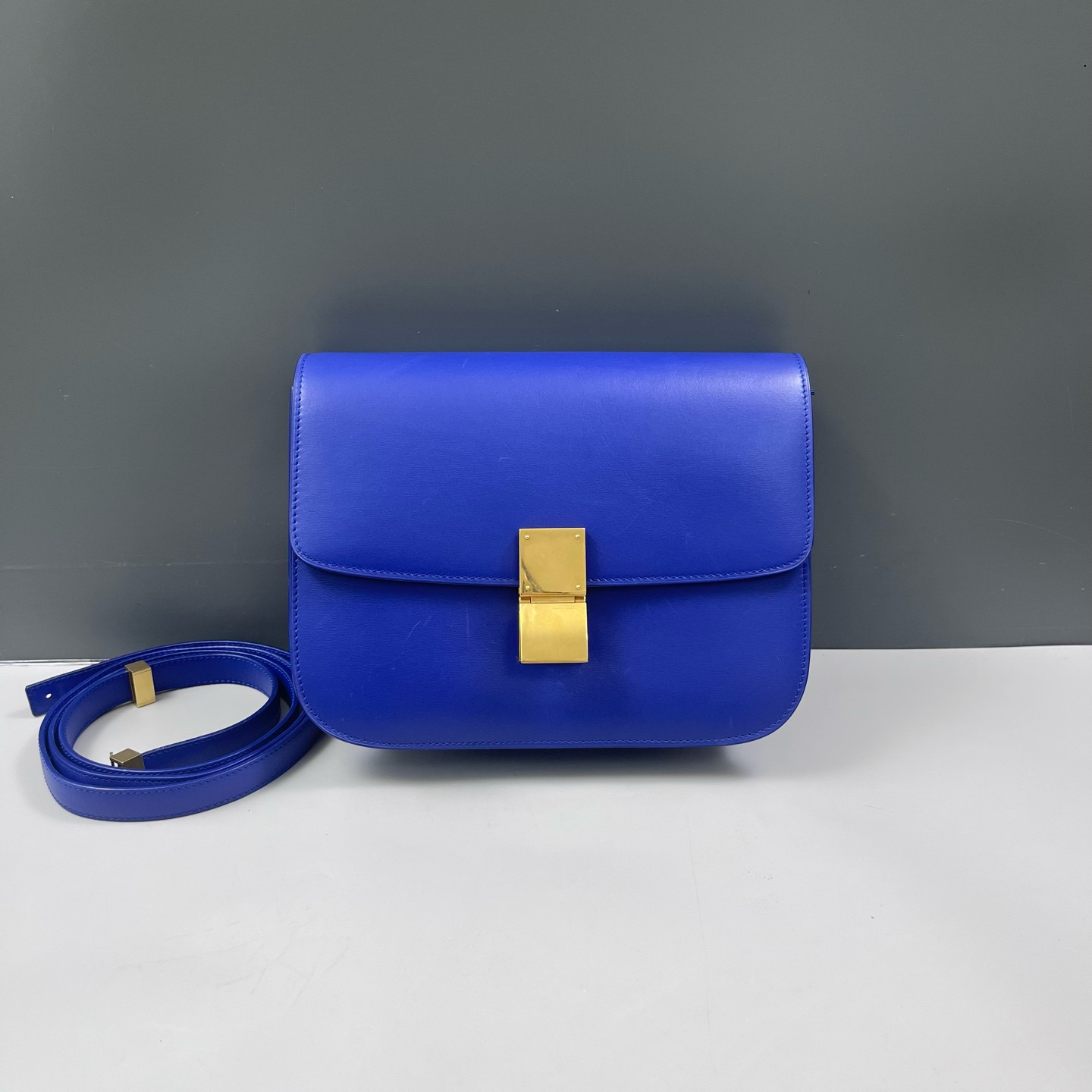 Authentic Celine Classic Box Calfskin Shoulder Bag Blue Gold-Tone eBay AG