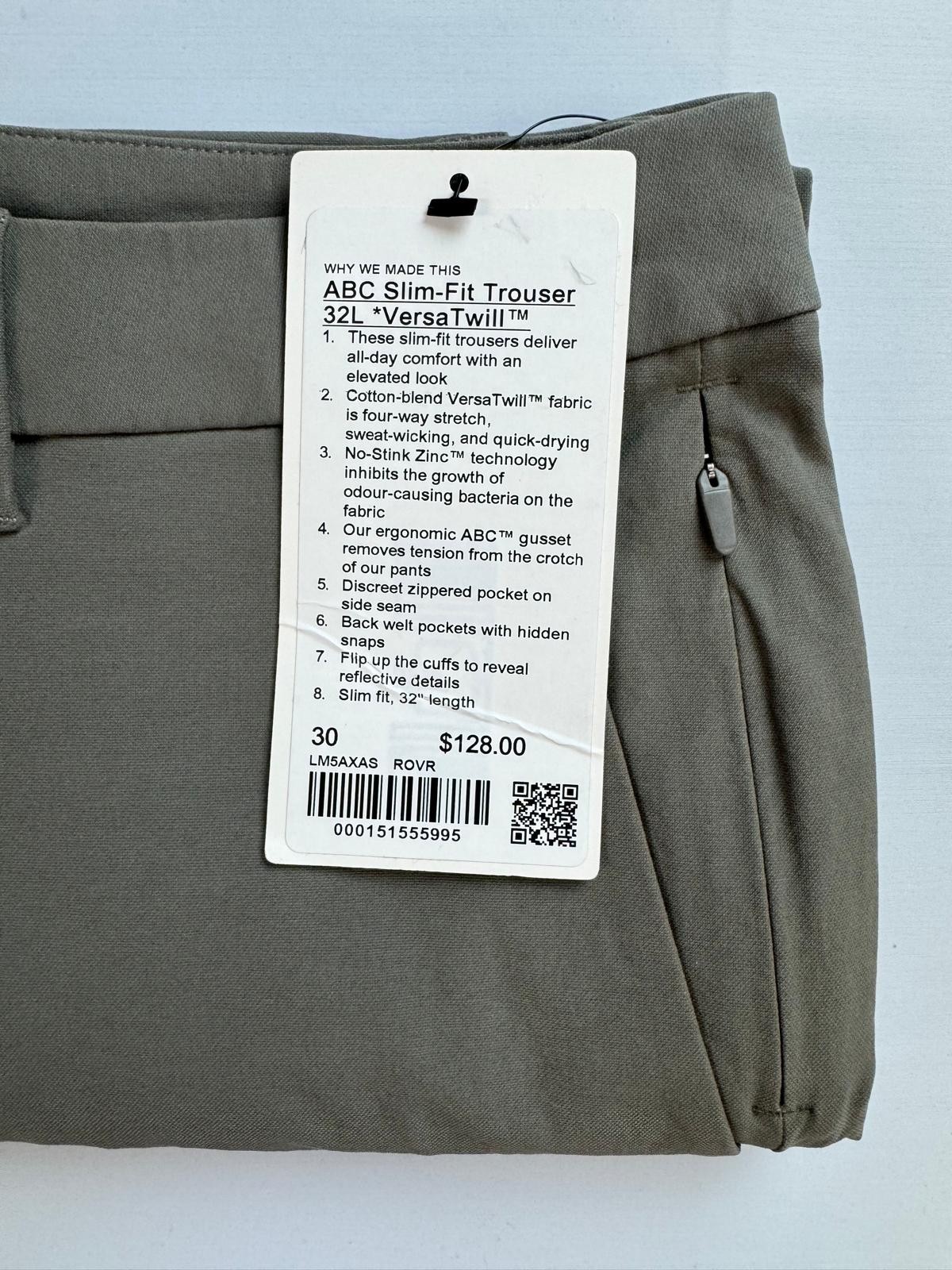 lululemon ABC Slim-Fit Trouser 32L Stretch Cotton VersaTwill. Rover. NWT