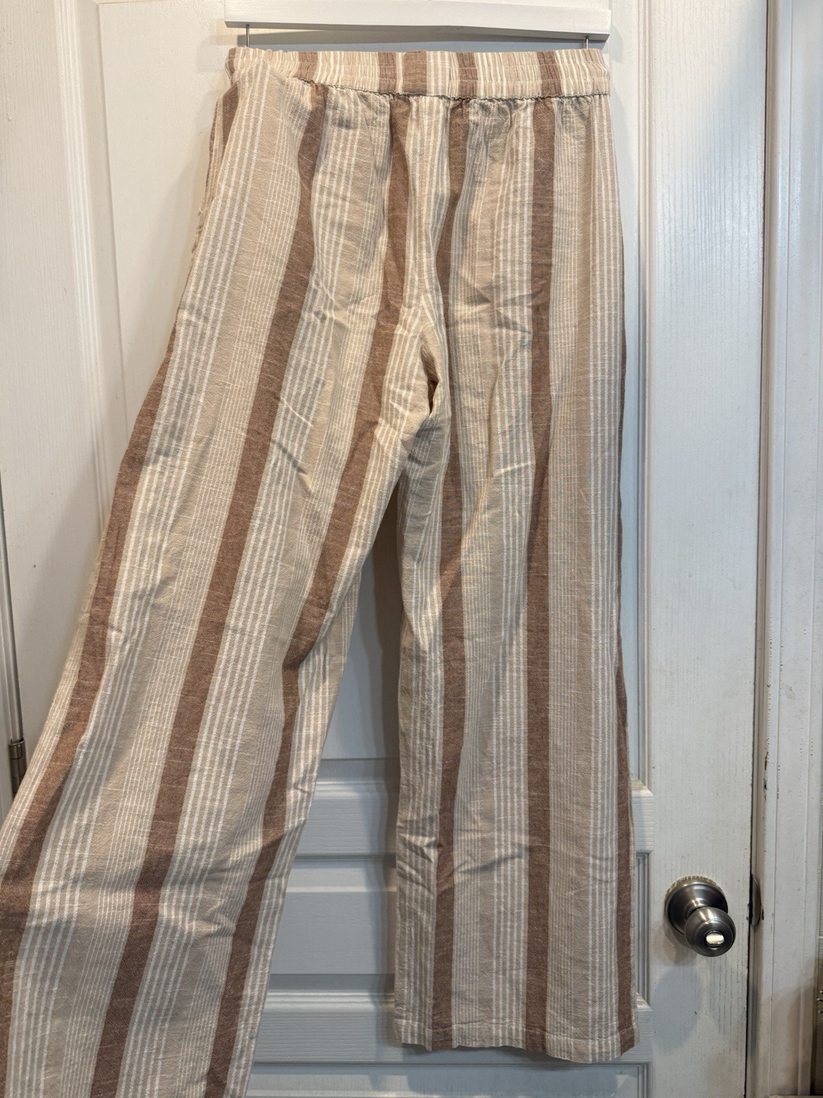 Striped Stretch Waistband Pants Deja Bleu Brand 100% Cotton Size Medium