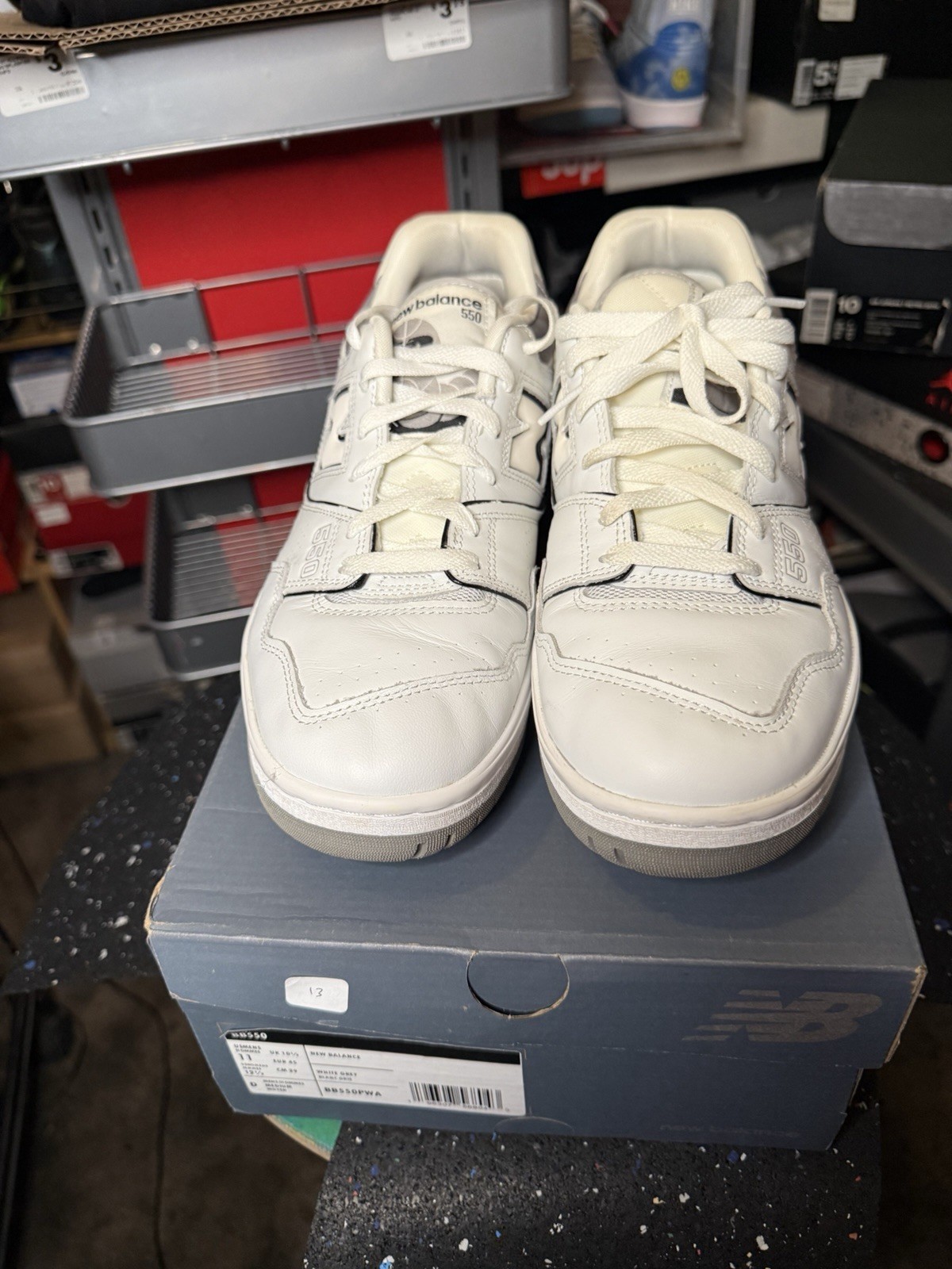 New Balance 550 White/Marblehead/Dark Grey Leather, (Salt & Pepper) Size 11M