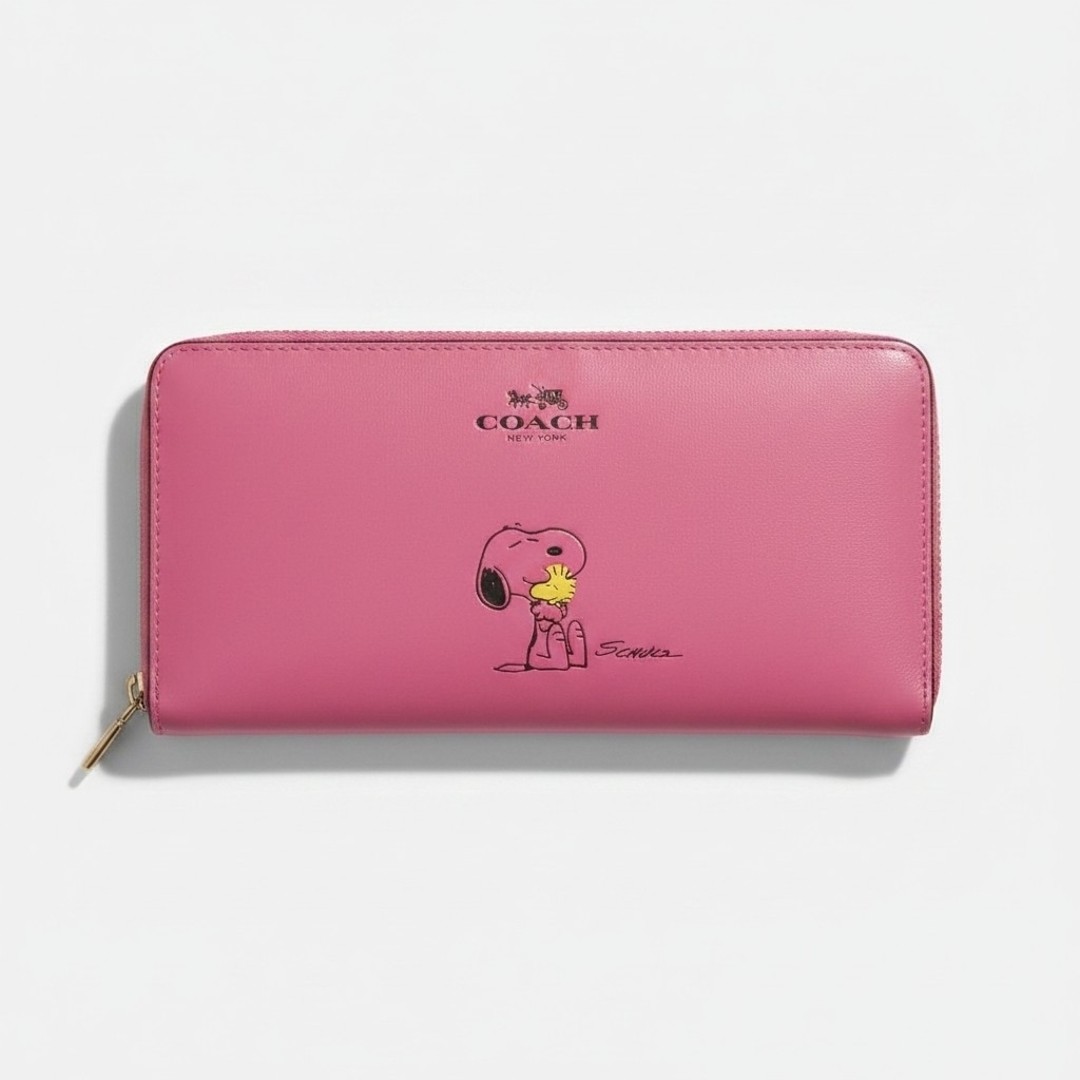 Coach x Peanuts Snoopy Woodstock Pink Leather Zip Around Wallet NWOT Rare