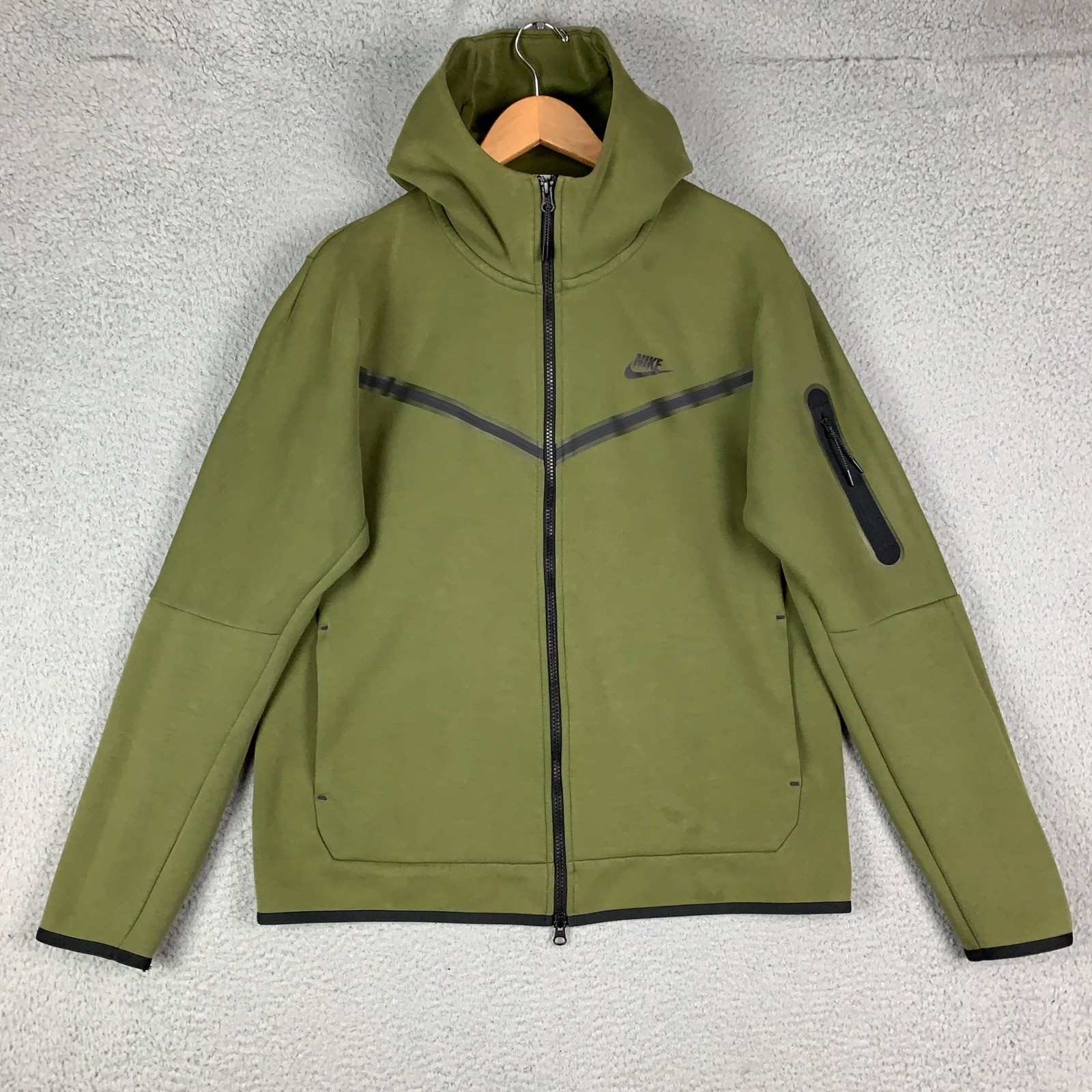 Nike Tech Fleece Hoodie Mens Large Olive Green Full Zip Jacket Hooded Sportswear