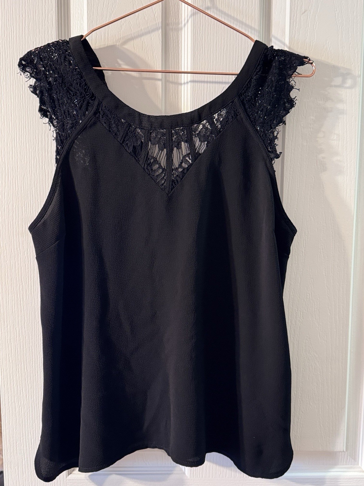 Women’s 41 Hawthorn Black Lace Yoke Round Neck Sleeveless Camisole Top L