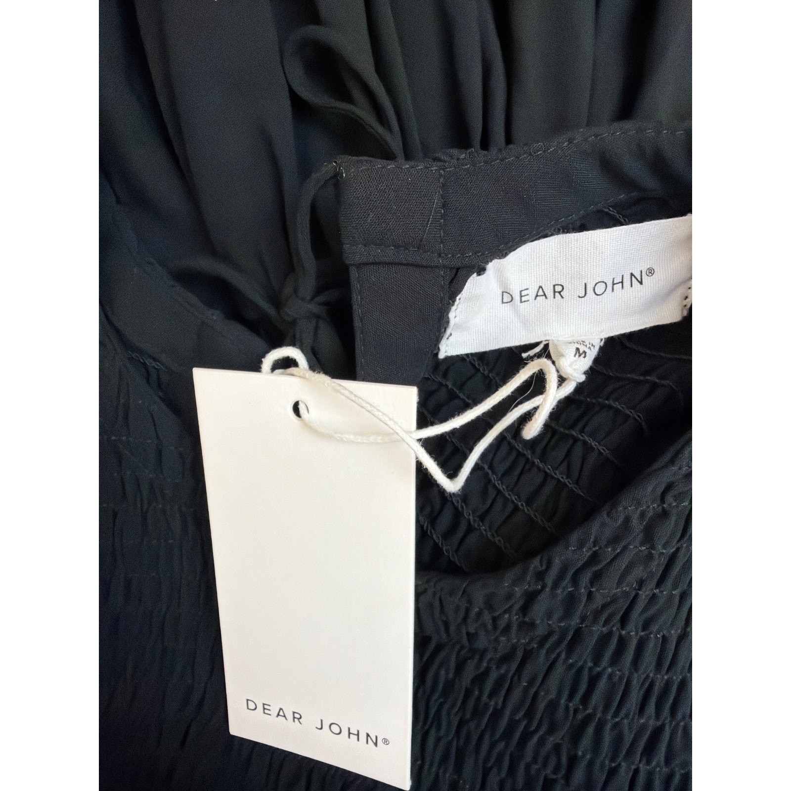 NWT Dear John Black 100% Rayon Top XL #0401 Smocked