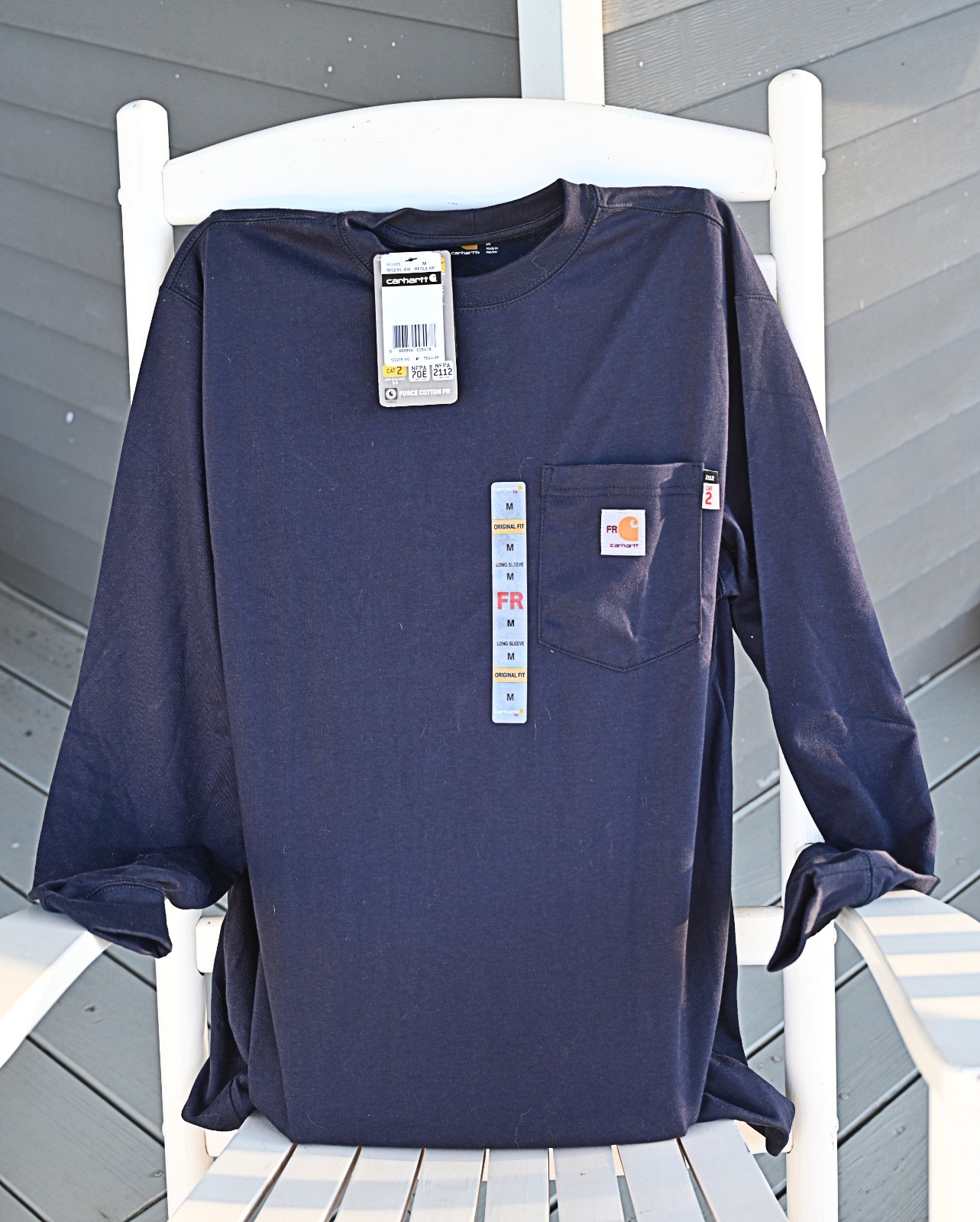 Carhartt Force Cotton FR Long Sleeve Shirt Navy Blue Size Medium 00235-410 NWT