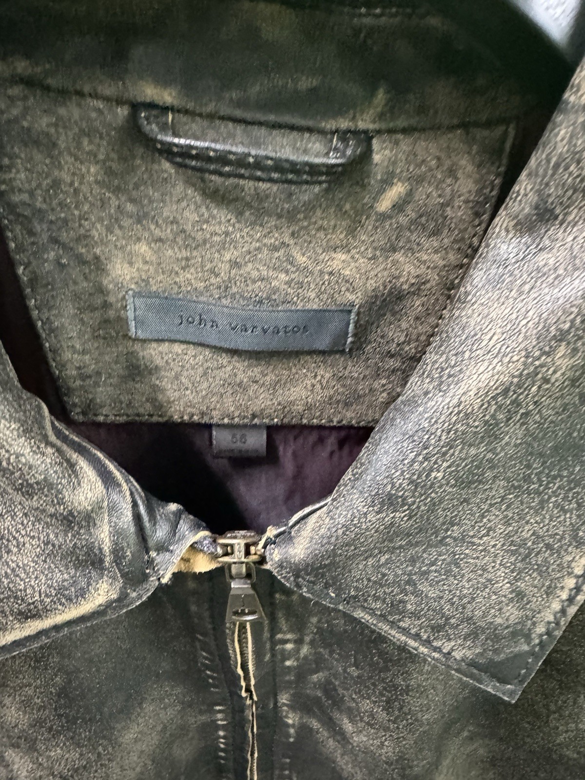 John Varvatos Men’s Black Sheepskin Leather Jacket Full Zip Point Collar 56