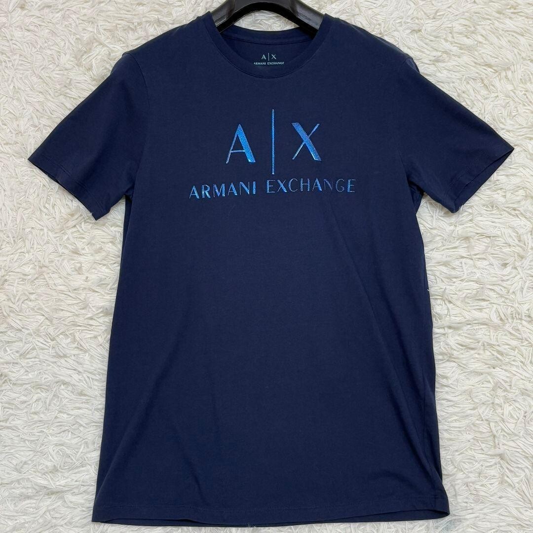 Armani Exchange AX Embossed Logo Navy T Shirt Unisex XS Cotton Crew Neck Auth