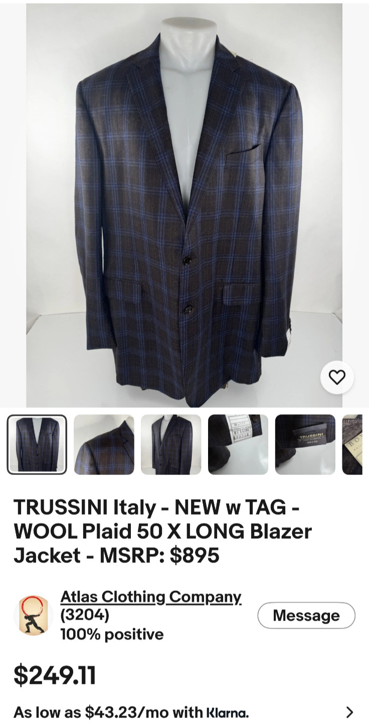 IT 52 US 42 Summer Spring Men’s 100% Wool Blazer Blue Trussing Made In Italy