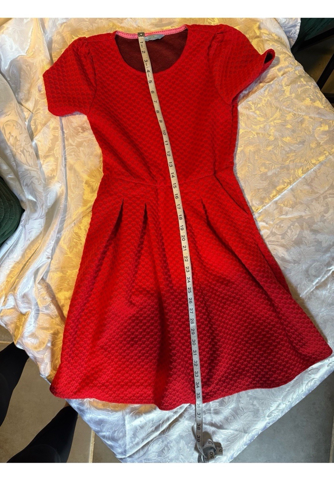Draper James RSVP Red Heart Textured Fit & Flare Dress with Pockets S