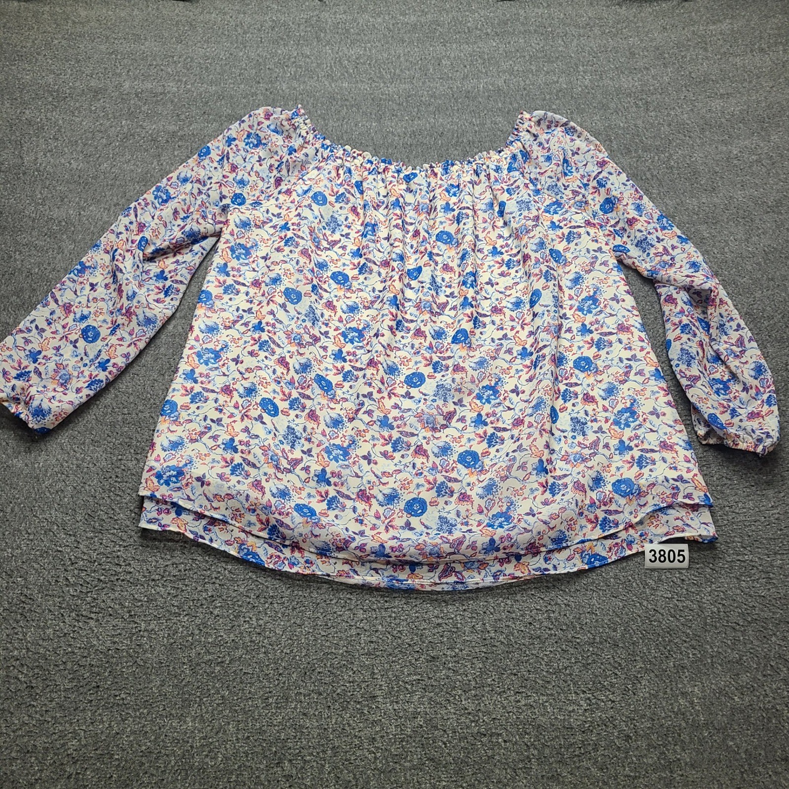 Sanctuary Blouse Women Medium Blue Floral Excellent Off Shoulder Long Sleeve
