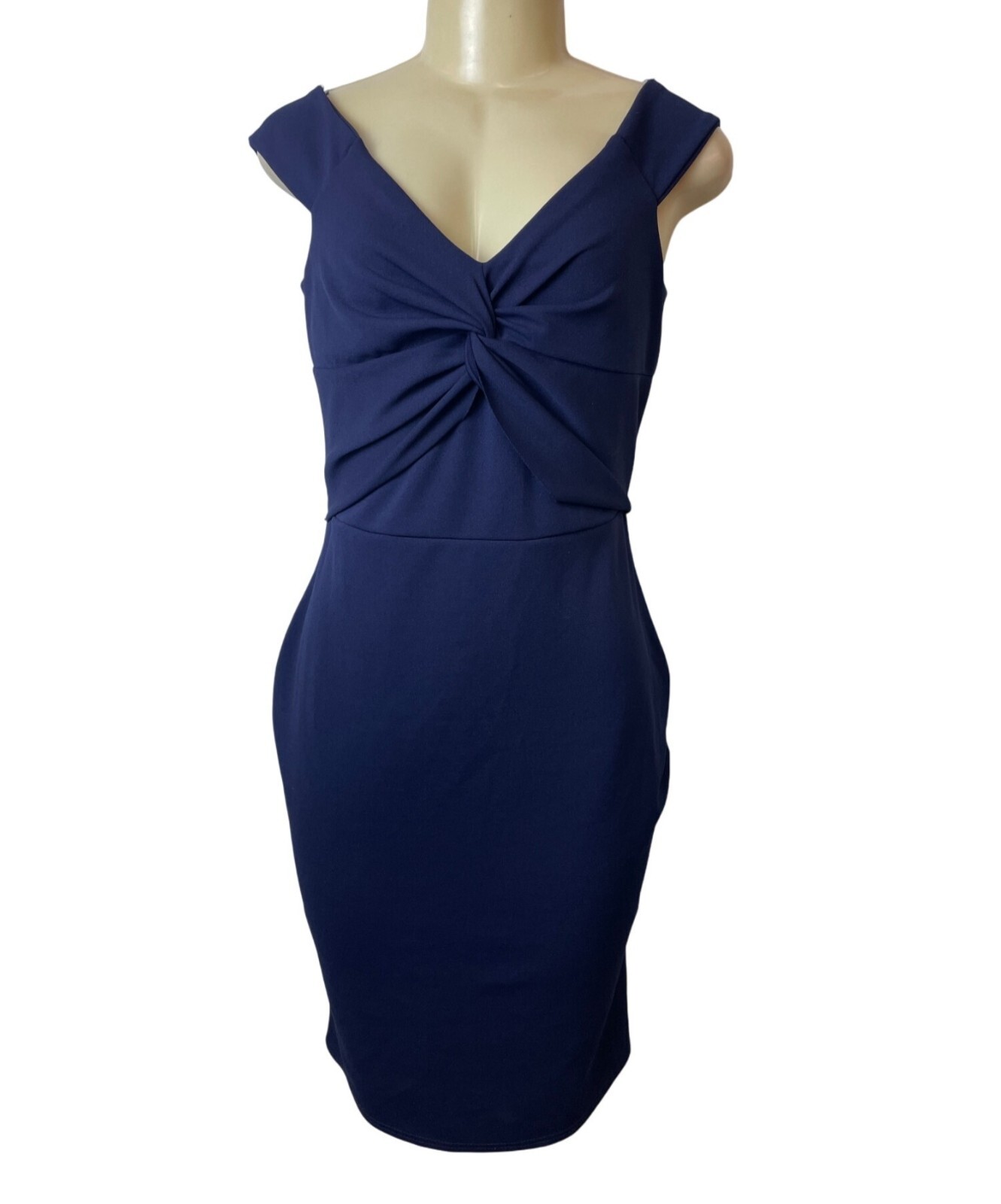 Quiz Navy Blue Off-Shoulder Twist Knot Women’s Knee Length Bodycon Dress Sz 14