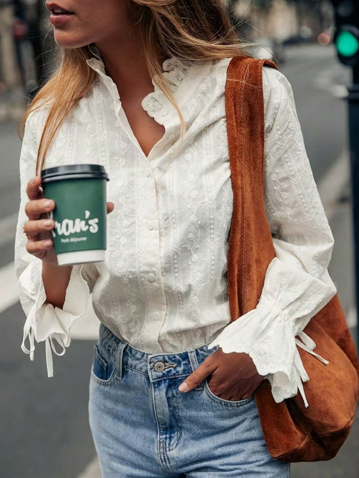 Women’s Embroidered Flounce Sleeve Shirt