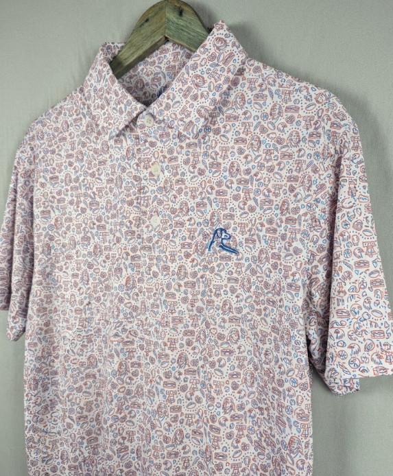 HOT DEAL🚀 Rhoback Polo GolfJawn Red Blue City Theme Print Wrinkle-Resistant
