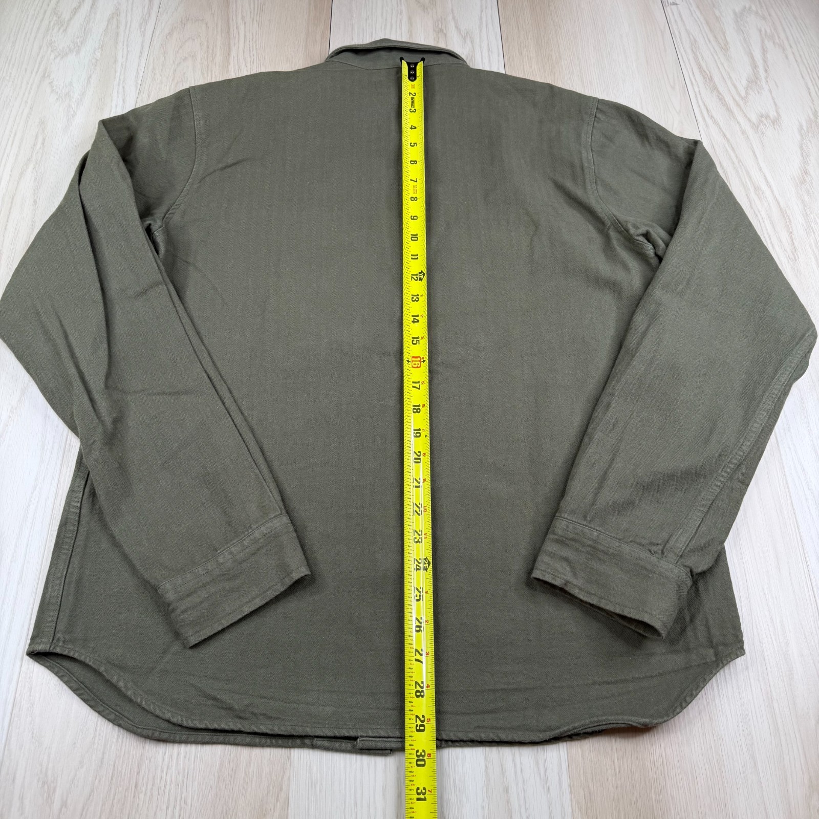 Universal Works Mens Green Utility Pockets Workwear Button Up Shirt Size L