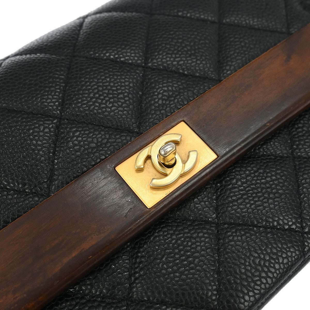 Chanel Black Calfskin Wood Straight Flap Shoulder Bag 154971