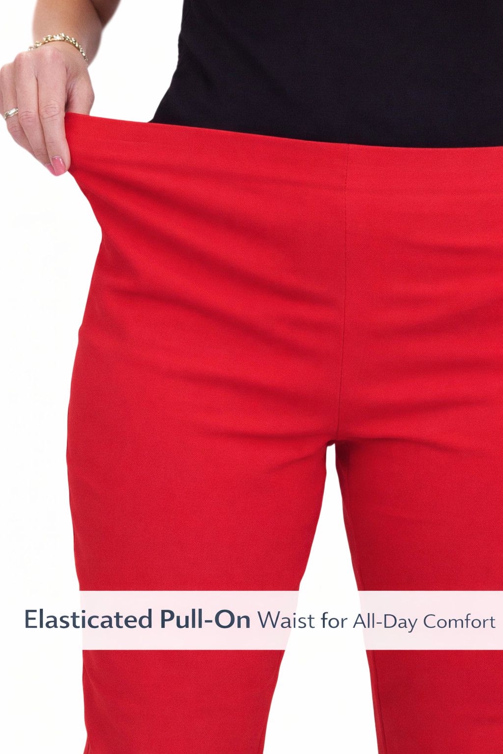 Women’s Pull On Trousers High Waist Straight Leg Work Pants, Elasticated Waist