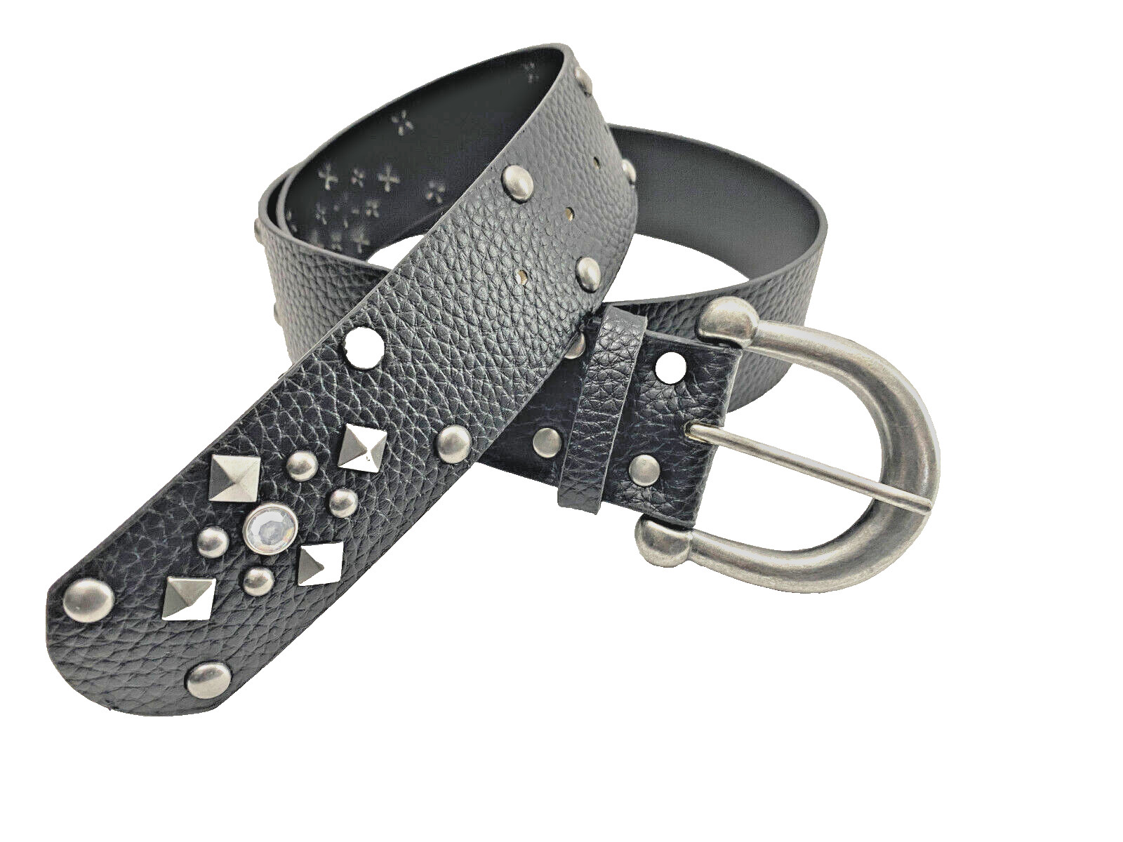 Kohls Womens Belt Black Man Made Materials With Rivets 1.75″ Wide