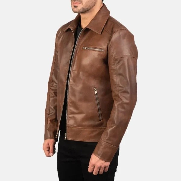 Men’s Brown Handmade Genuine Cowhide Leather Motorcycle Biker Cafe Racer Jacket