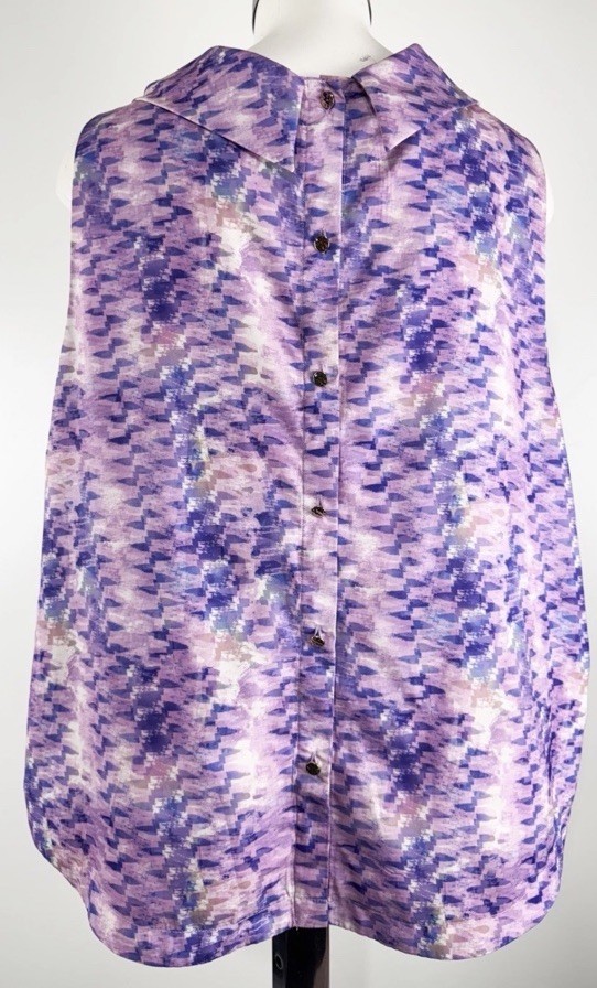 Soft Surroundings Tunic Top 1X Lavender Blue Tie Cowl Neck Button Back Artsy