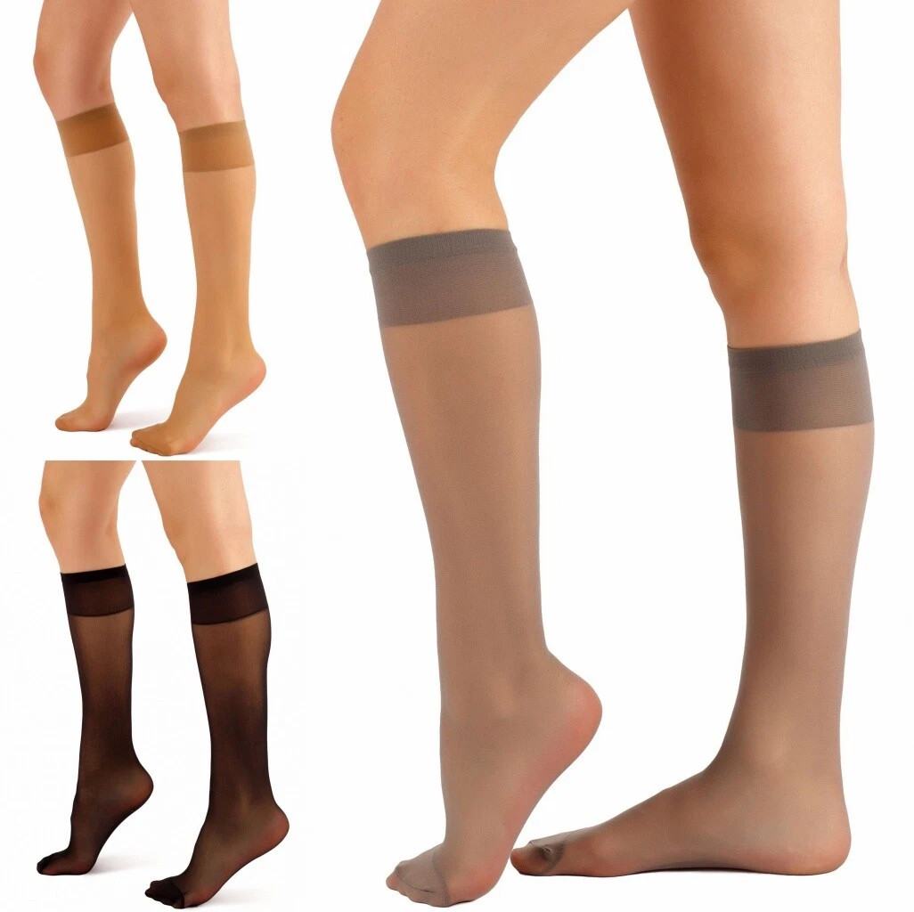 4× Sheer Knee High Socks 20D Premium Silky Soft Nylon Stockings Control Top USA