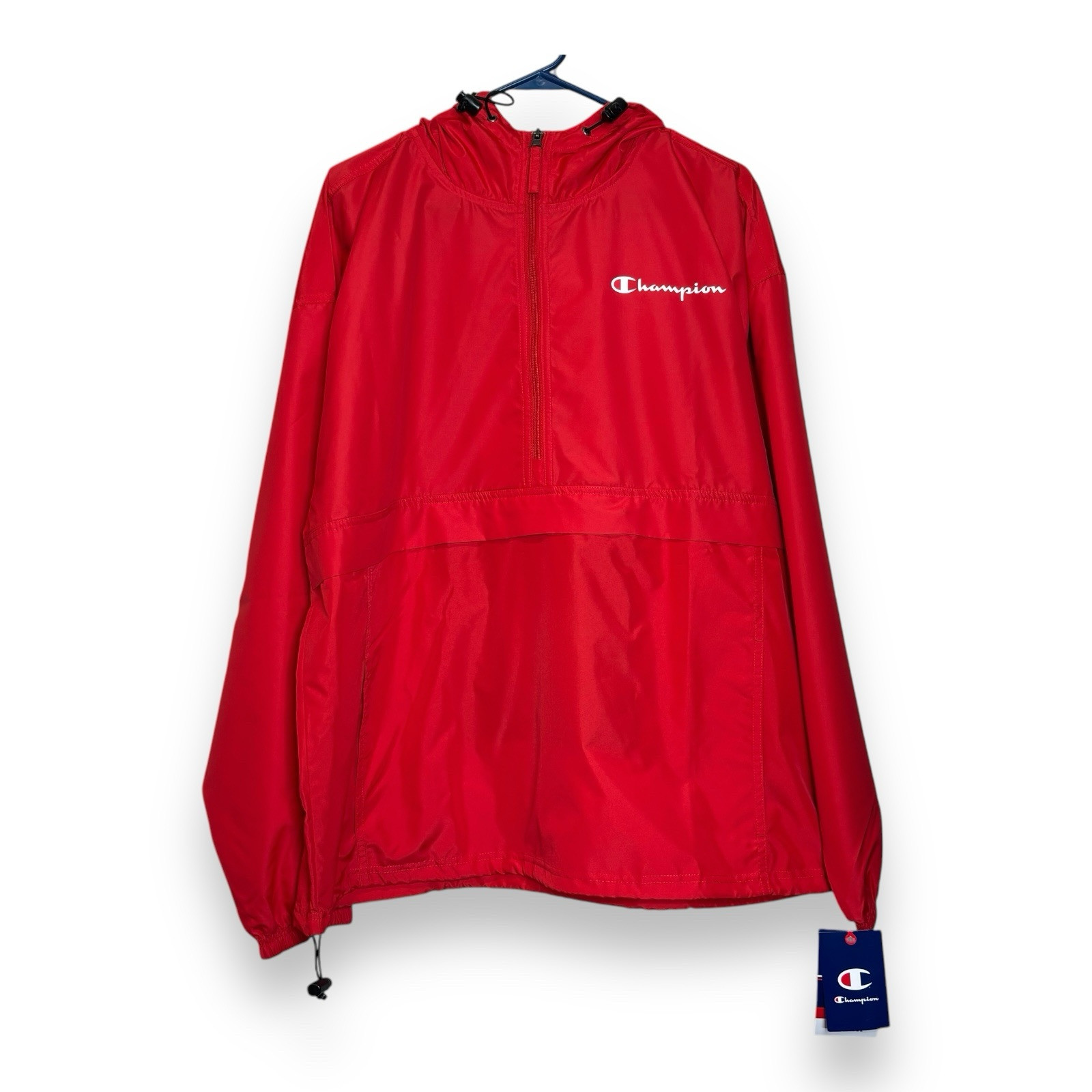 Champion Mens XL Packable Water/Wind Resistant Jacket Logo Windbreaker Sunny Red