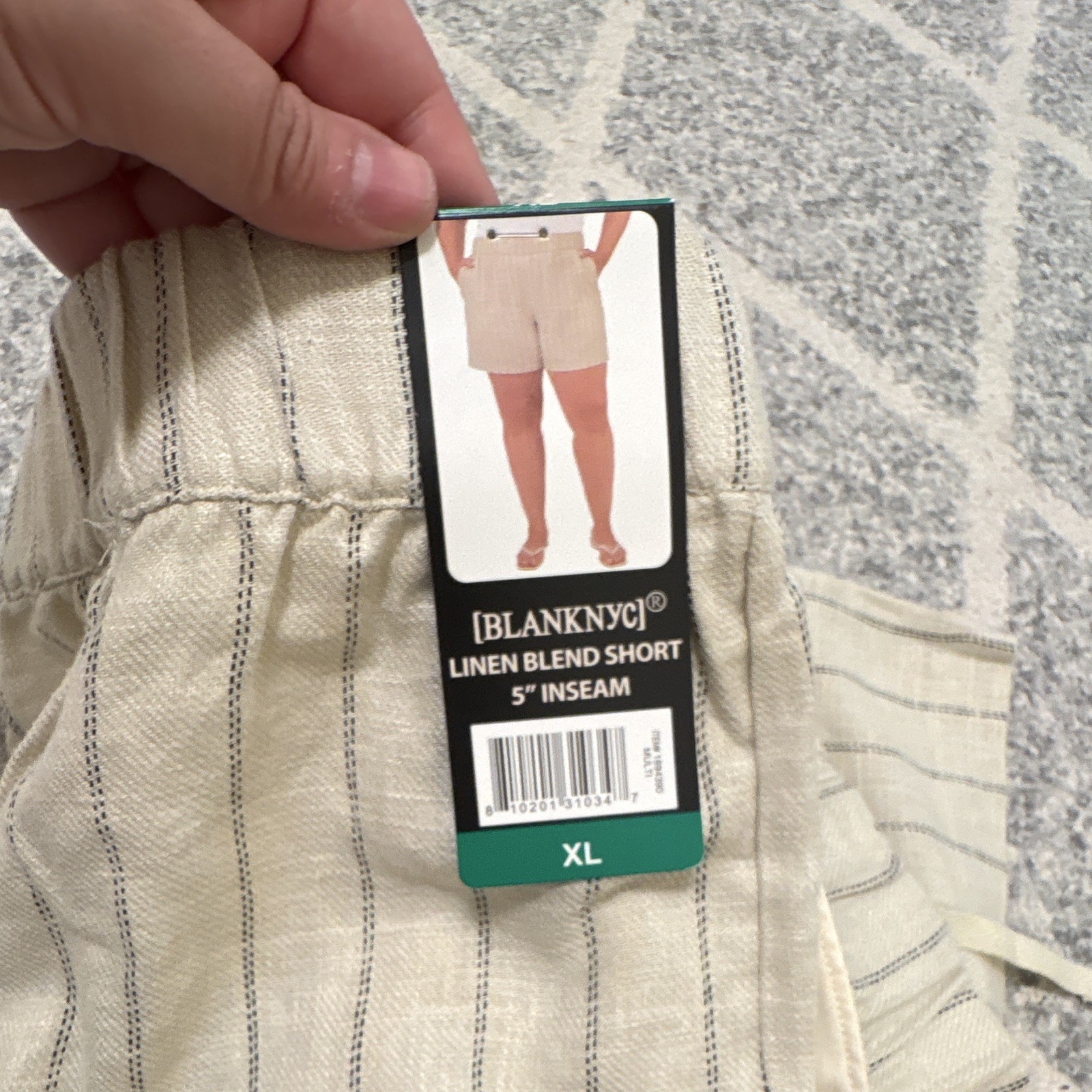 BLANKNYC Linen Blend Striped Pull-On Chino Shorts Elastic Waist Women XL 5″