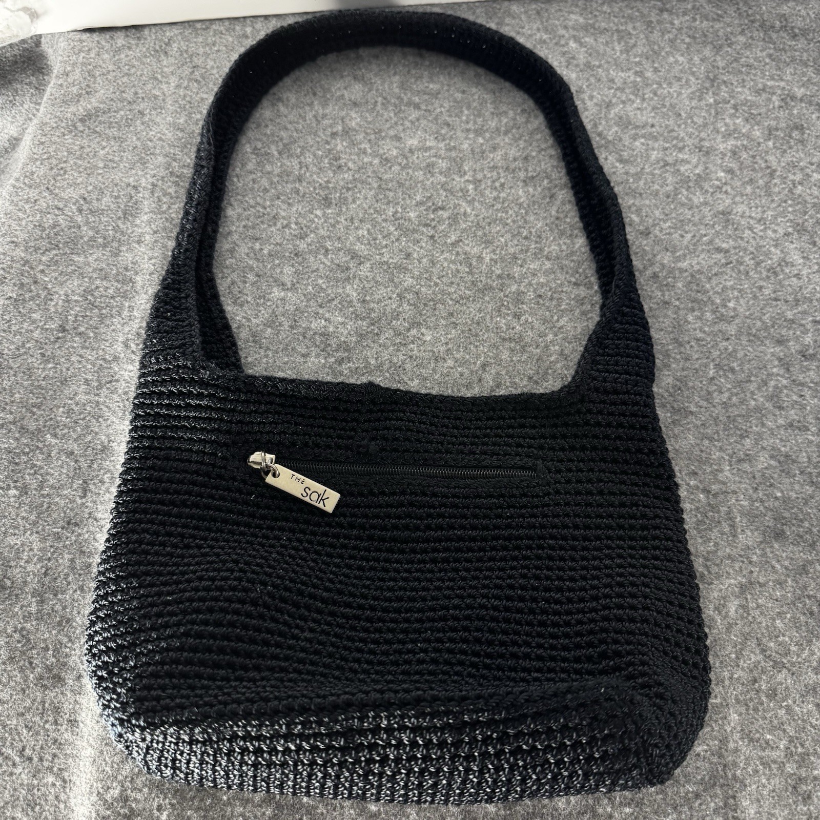 The SAK Bag Shoulder Bag Tight Knit Crochet Purse Woven Zip Close Hobo 14″ NICE!