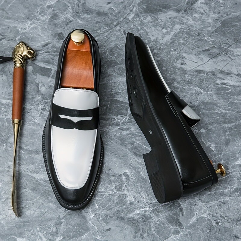 Men Trendy Business Penny Loafers Wear-resistant Slip On Semi-formal Dress Shoes