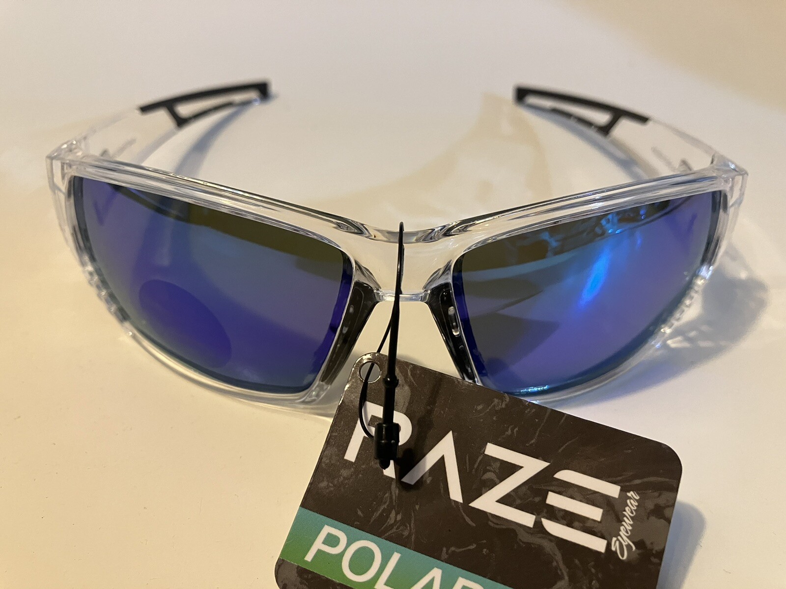 RAZE Eyewear Sunglasses Sonar Polarized Clear Frame Blue Mirror Smoke 28856