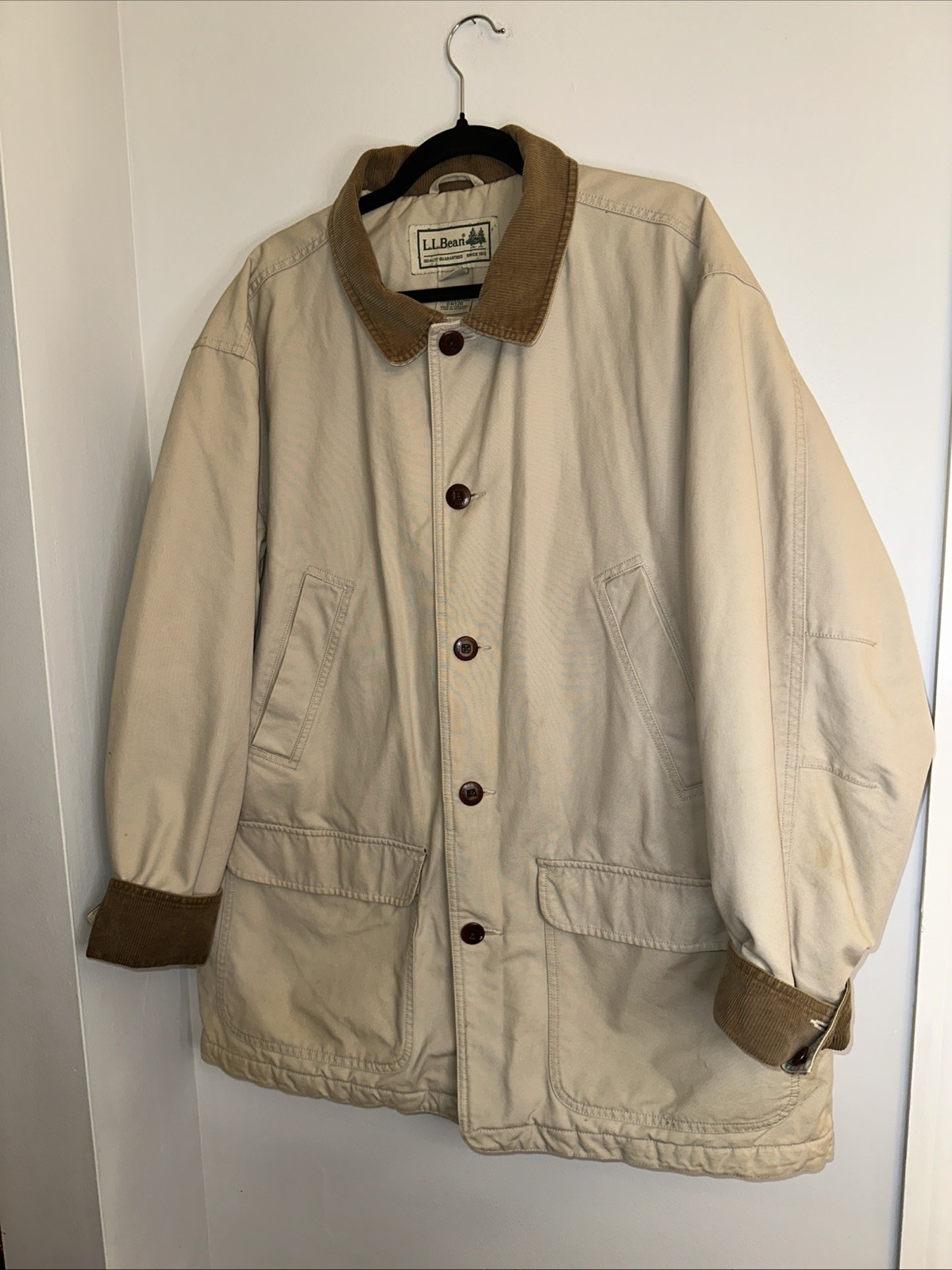 LL Bean Barn Chore Jacket 0WY20 Beige TanCoat Thinsulate Quilted Lining Mens XL
