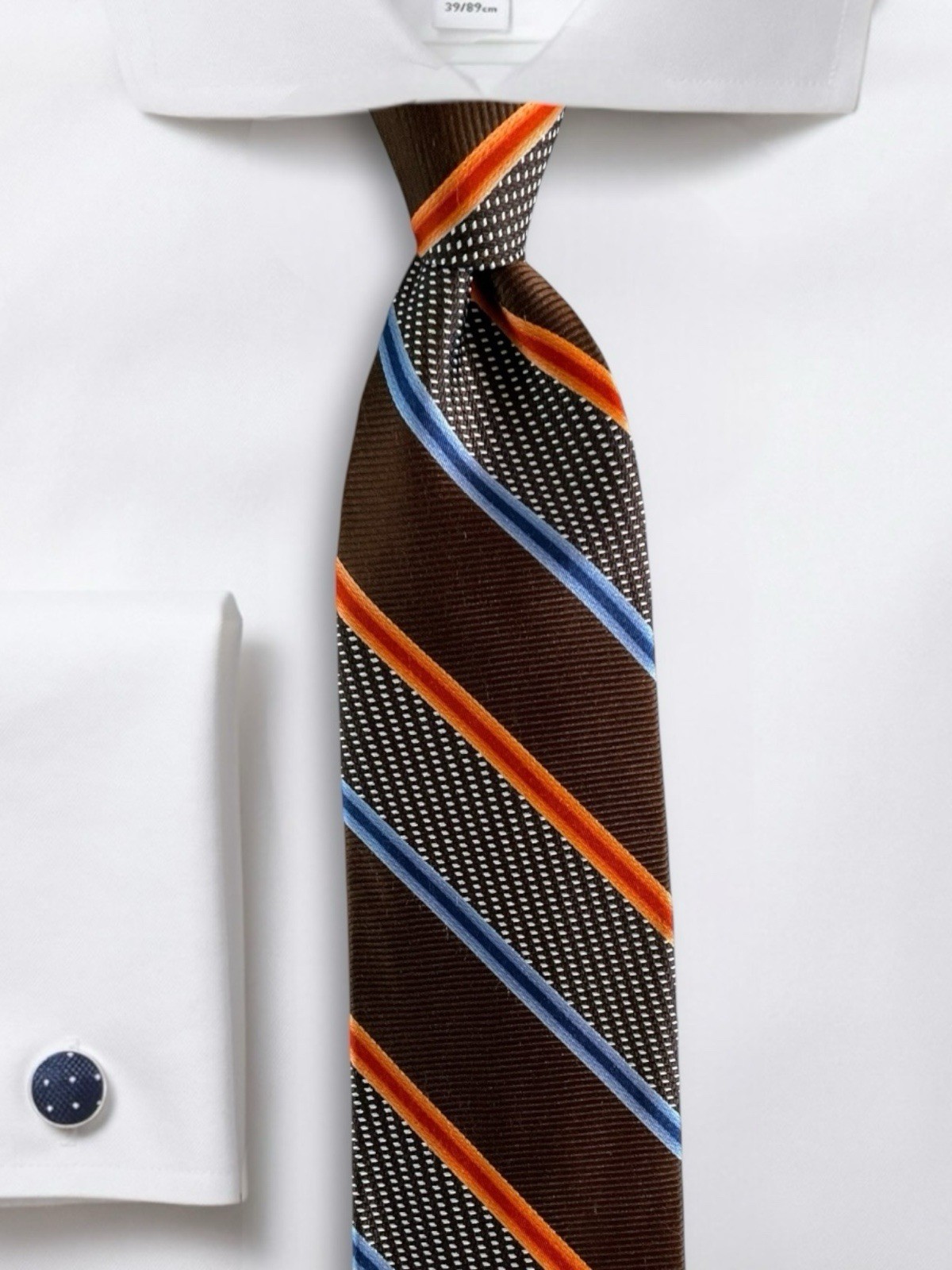 Robert Talbott Best Of Class Silk Tie Brown Orange Navy Blue Striped Hand Sewn