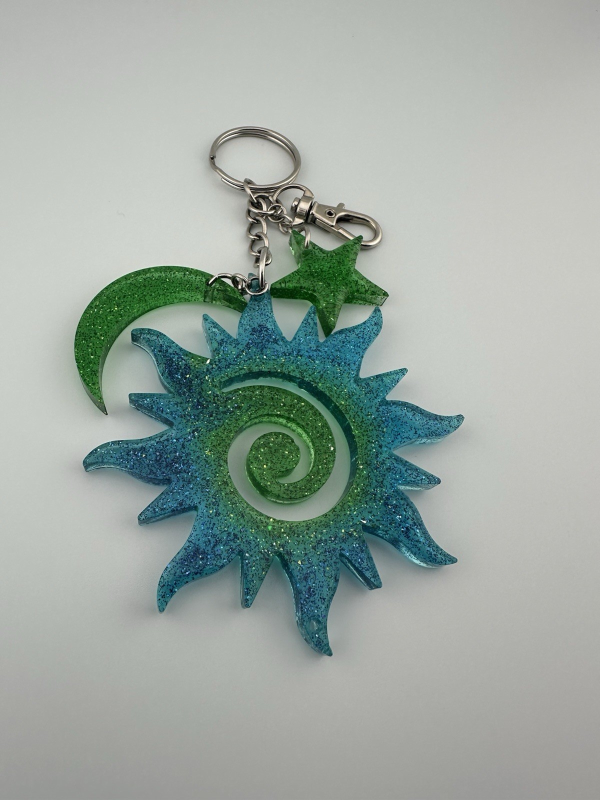 Handmade Blue Green Epoxy Resin Sun Moon Star Keychain Kawaii Bag Charm Gift