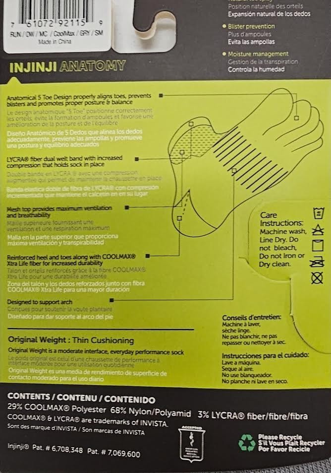 Injinji Run Original Weight Mini Crew Toe Socks (Size: Small)