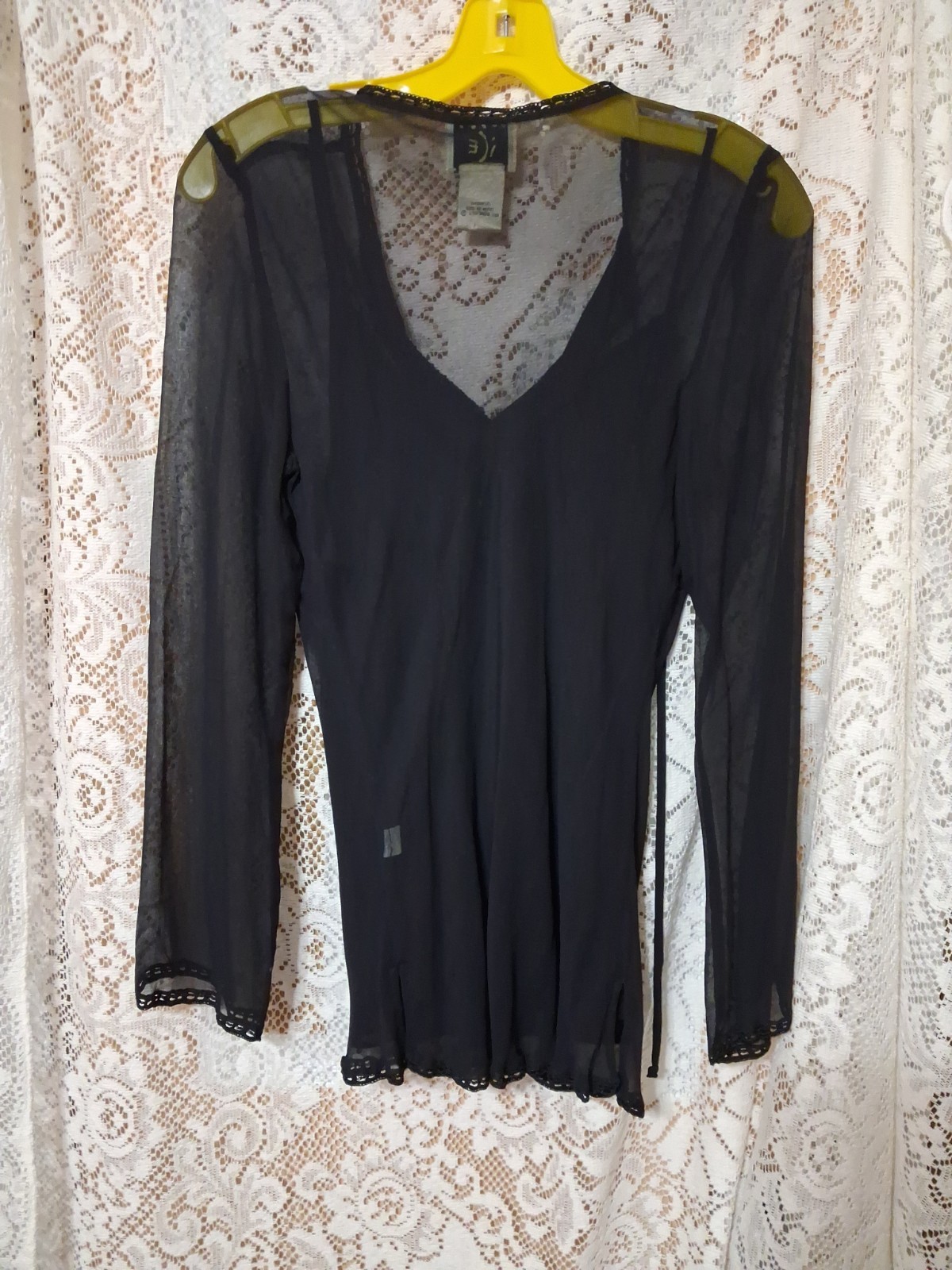 Black Silk Long Sleeve Sheer Blouse With Inner Black Camisole. Nwot Size…