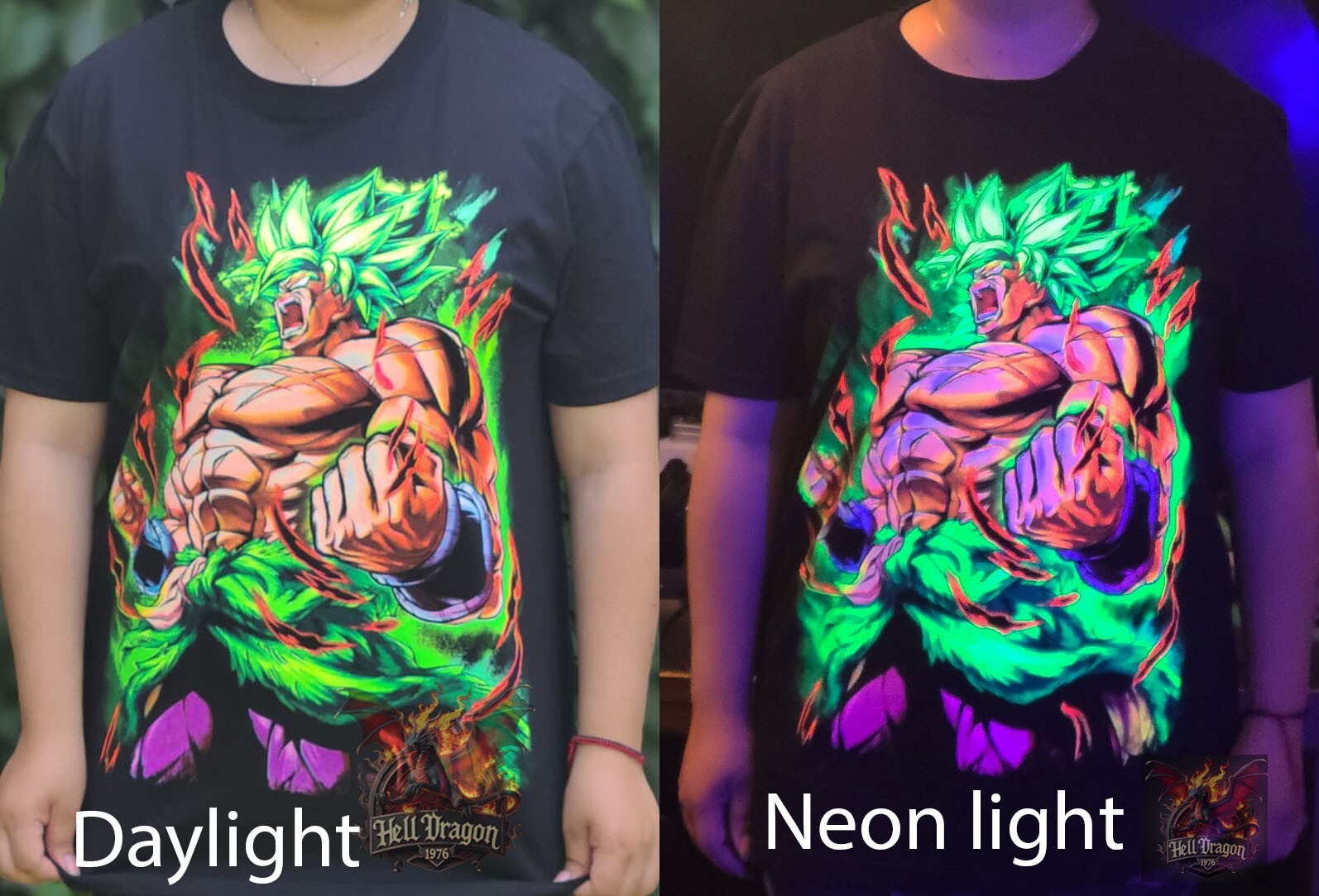 Legendary Super Saiyan Green Broly Colorful Neon glow T-shirt 100% Cotton