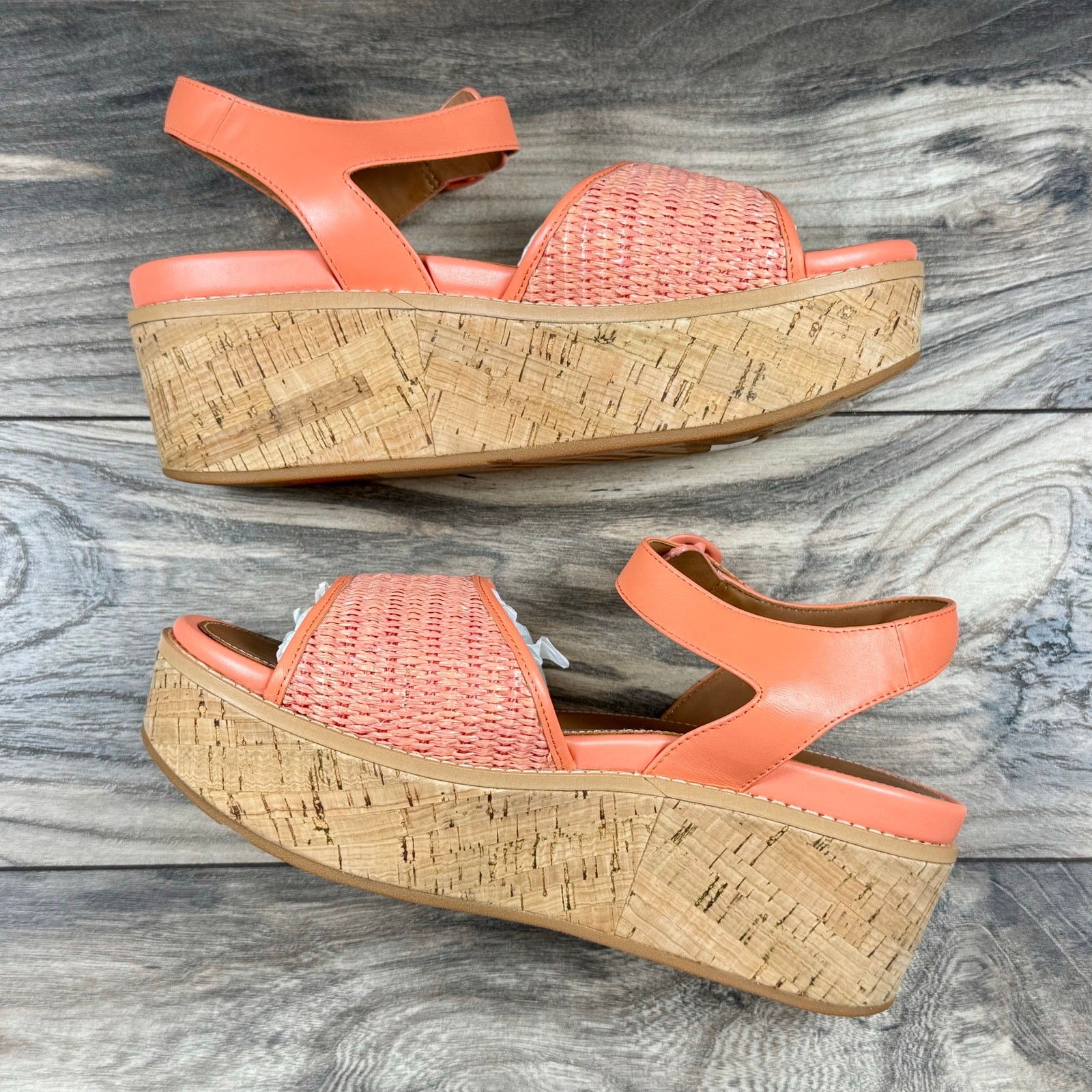 Fitflop Eloise Cork Wrap Woven Back Strap Platform Sandals Sunshine Coral 8