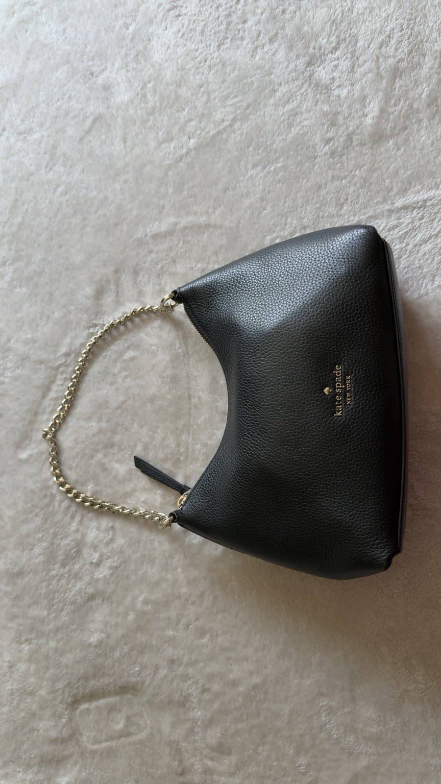 kate spade new york Black Crescent Shoulder Bag Zip Closure Silver Chain Strap