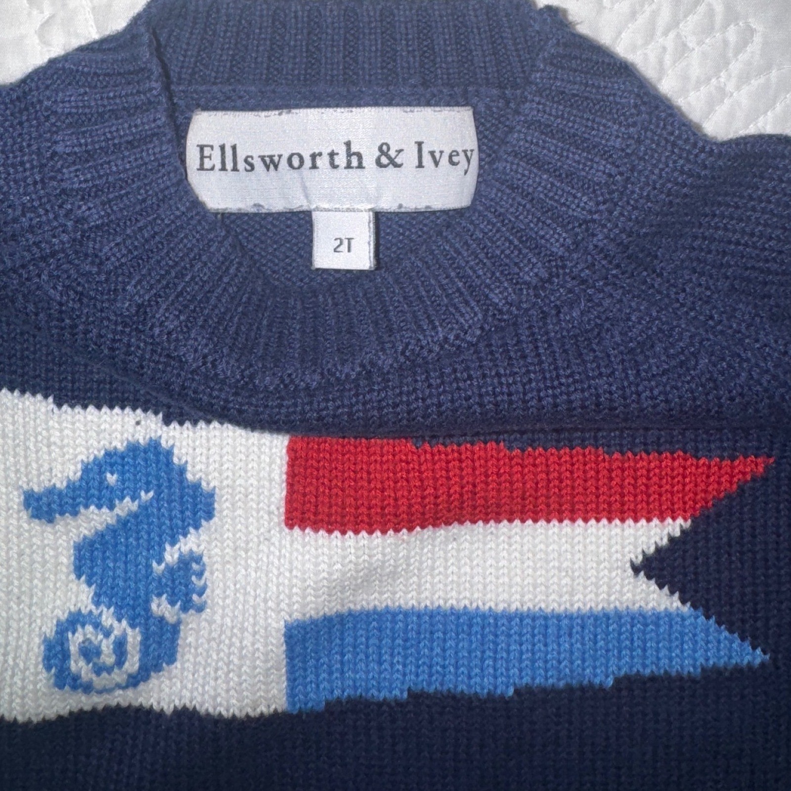 Ellsworth & Ivey Kids Burgee Flag Navy Blue Seahorse Nautical Flag Sweater 2T